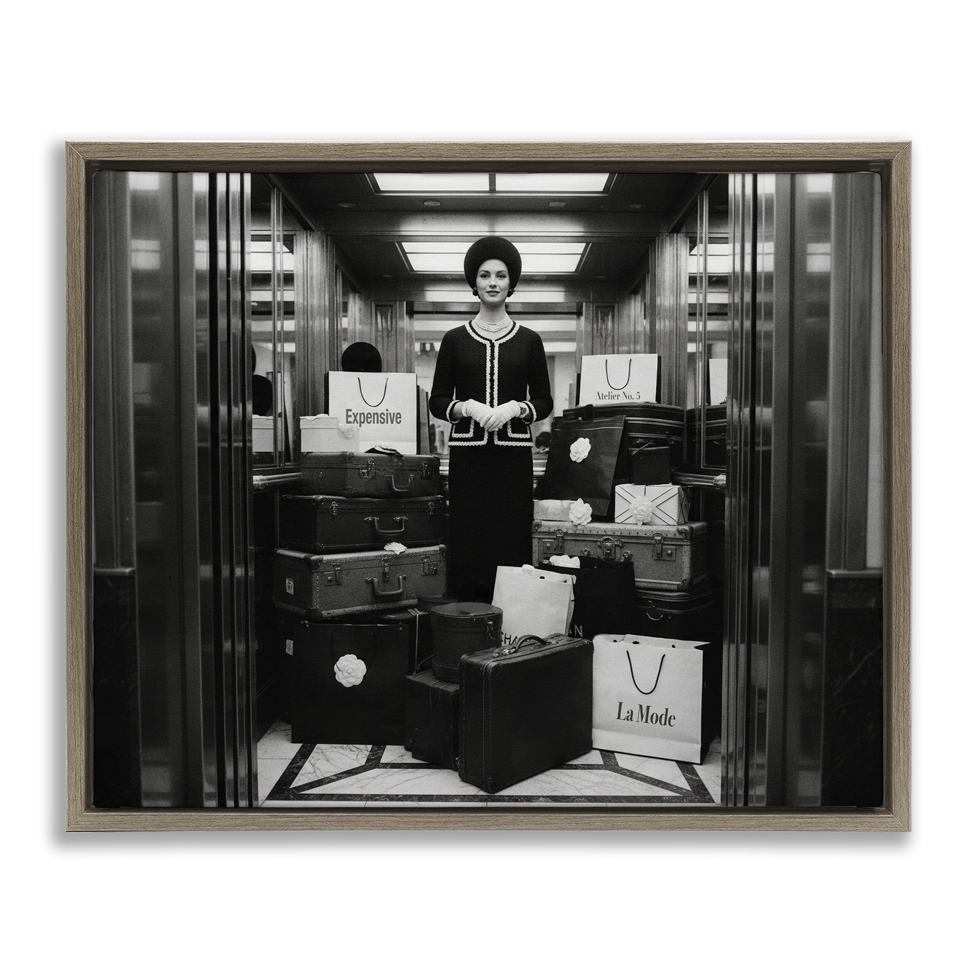 Stupell Industries Elevator Chic Shopping Brown Framed Floater Canvas Wall Art, design by A Barefoot Stylist