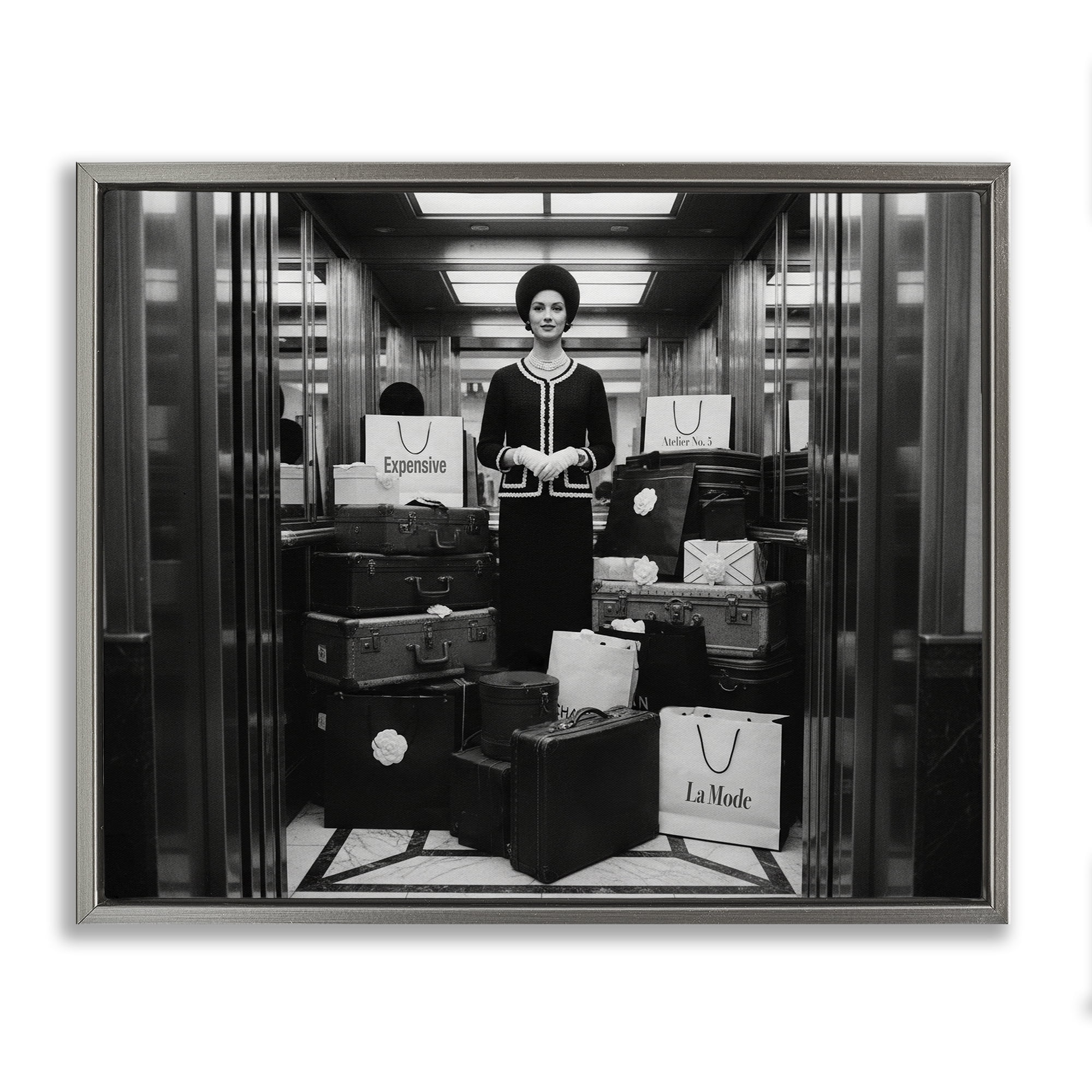Stupell Industries Elevator Chic Shopping Gray Framed Floater Canvas Wall Art, design by A Barefoot Stylist
