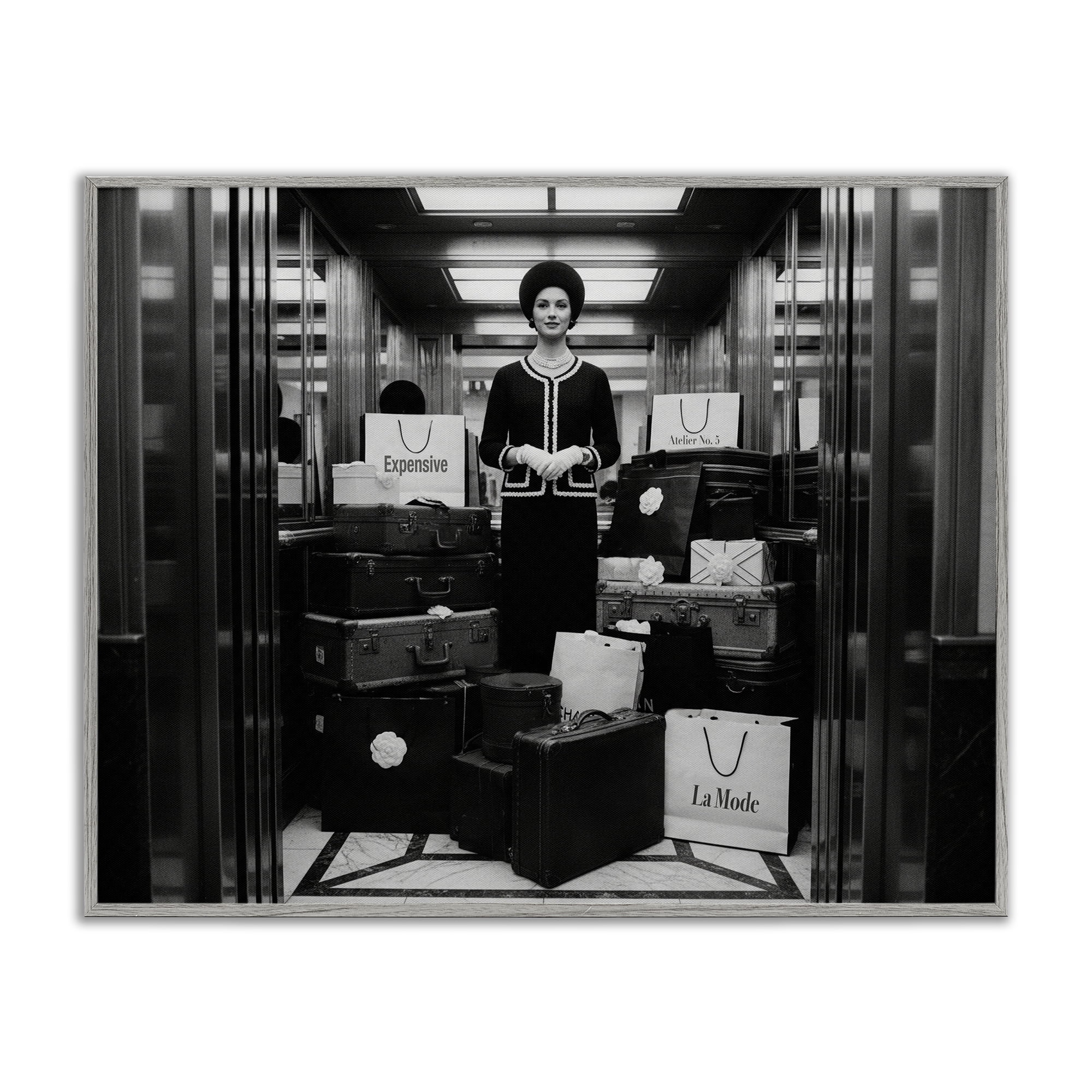 Stupell Industries Elevator Chic Shopping Gray Framed Giclee Art, design by A Barefoot Stylist
