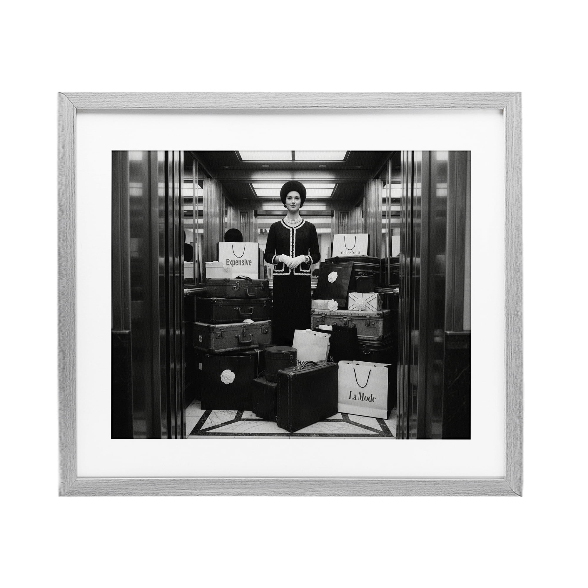 Stupell Industries Elevator Chic Shopping Gray Framed Print Under Glass, design by A Barefoot Stylist