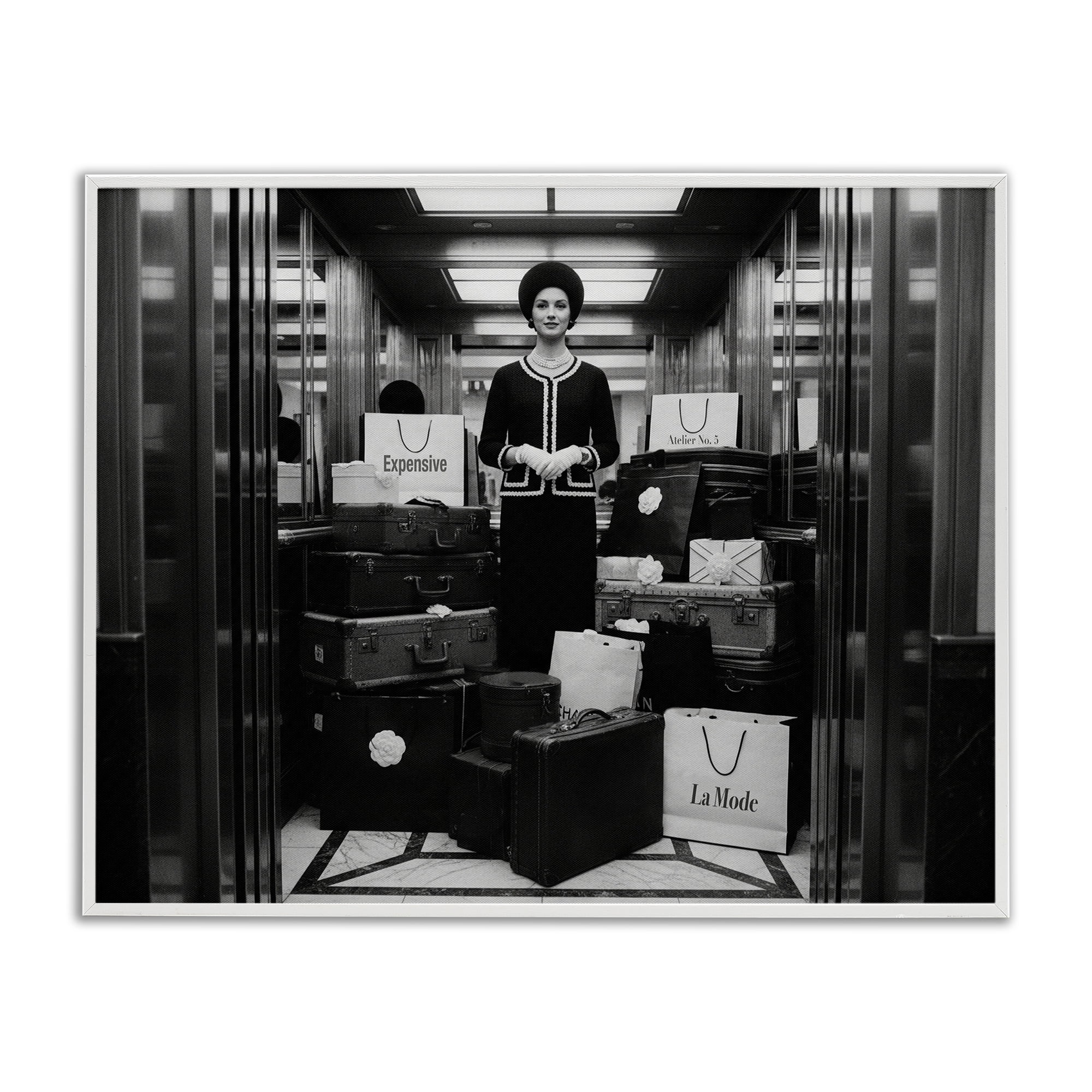 Stupell Industries Elevator Chic Shopping White Framed Giclee Art, design by A Barefoot Stylist
