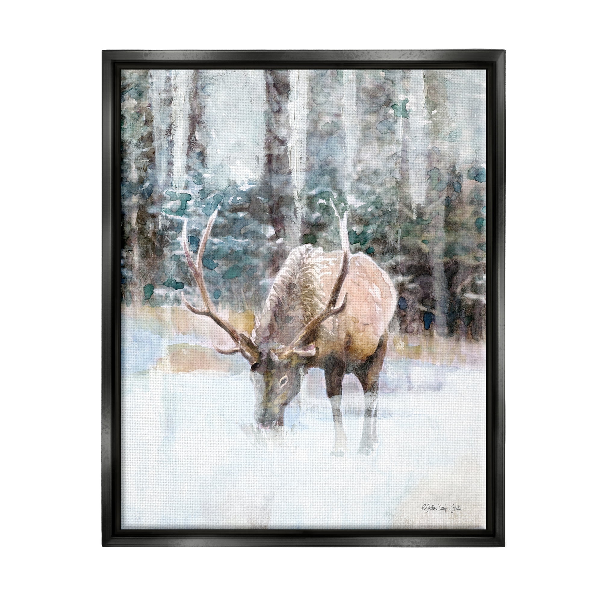 Stupell Industries Elk Abstract Woodland Nature Animals & Insects Painting Black Floater Framed Art Print Wall Art, 25 x 31