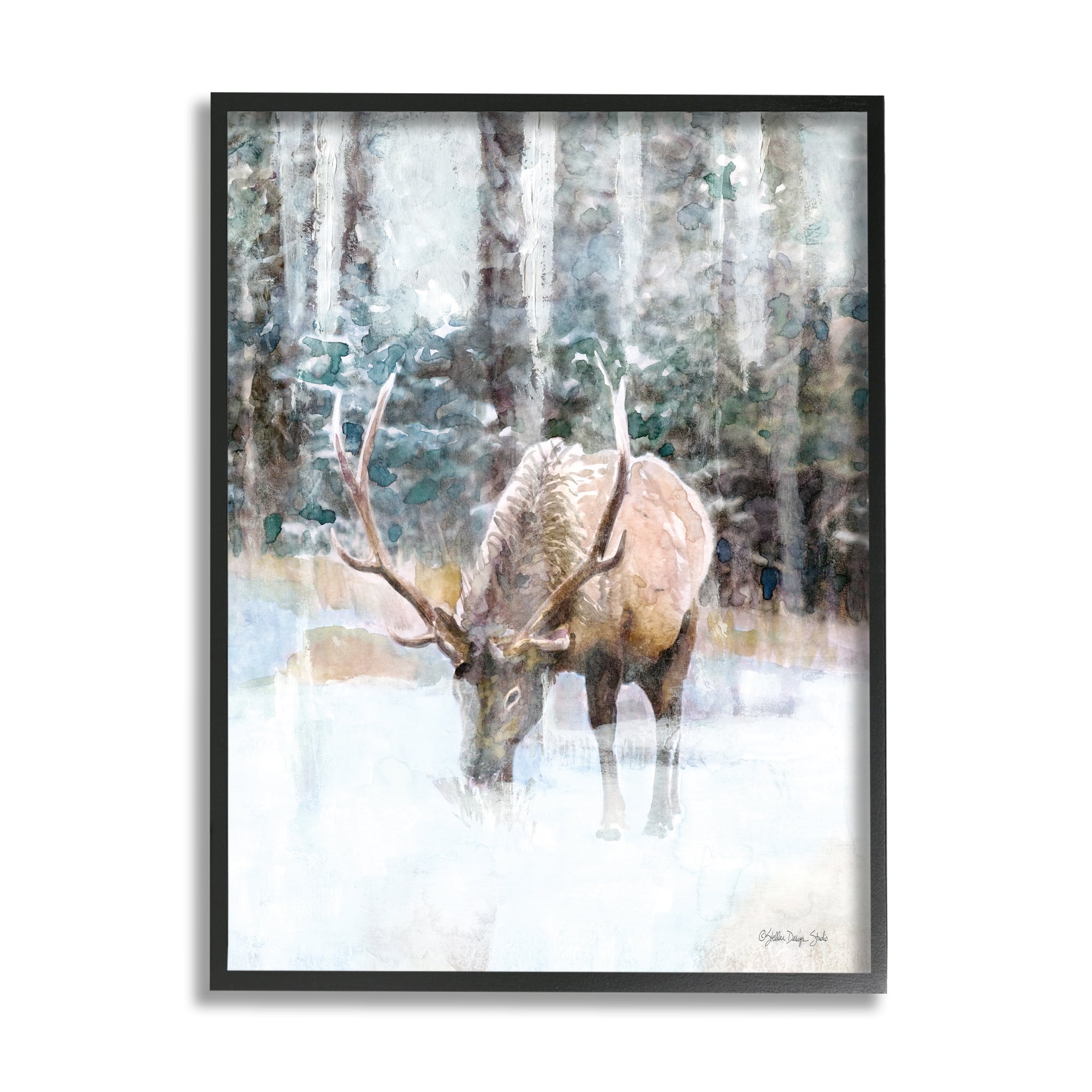Stupell Industries Elk Abstract Woodland Nature Animals & Insects Painting Black Framed Art Print Wall Art, 16 x 20