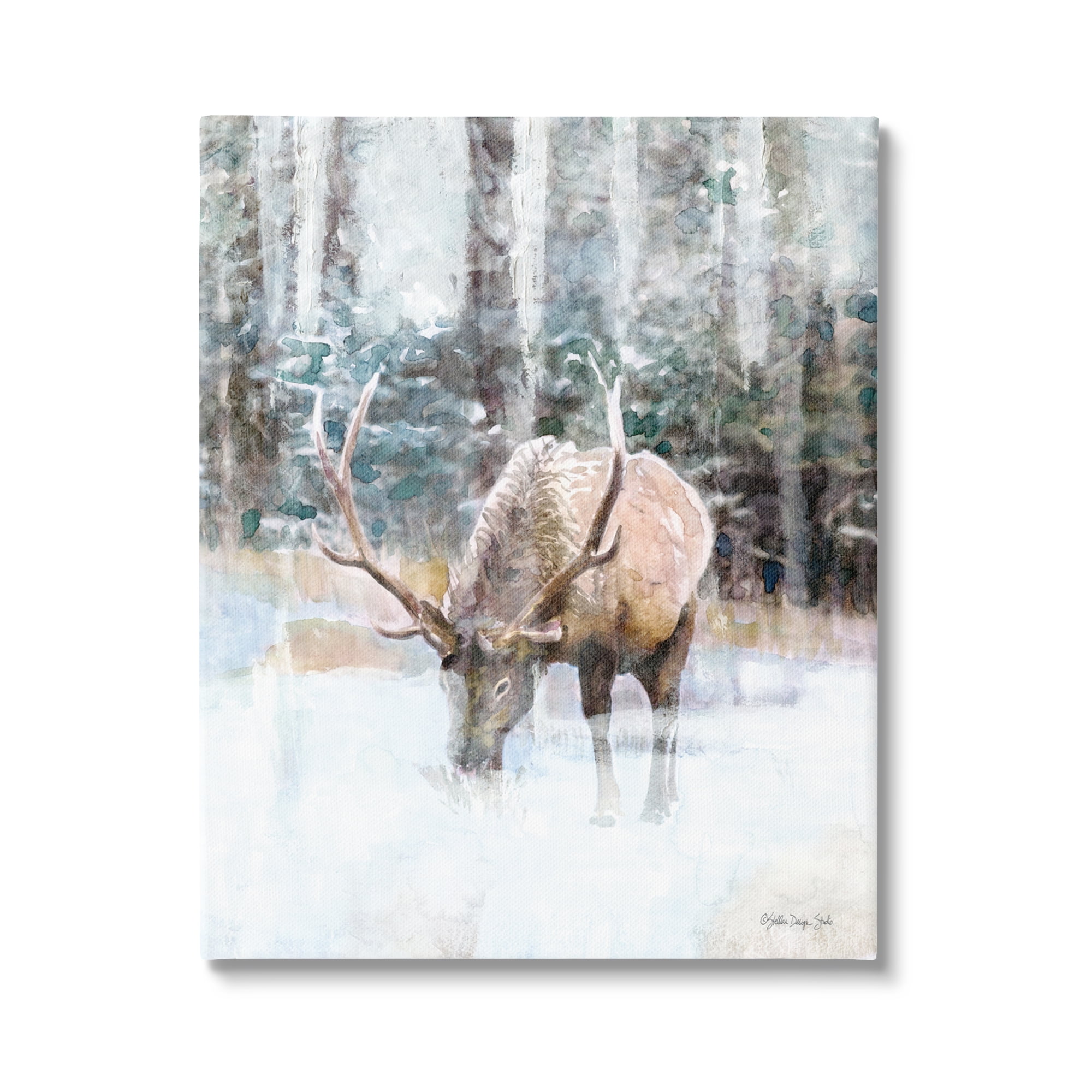 Stupell Industries Elk Abstract Woodland Nature Animals & Insects Painting Gallery Wrapped Canvas Print Wall Art, 24 x 30