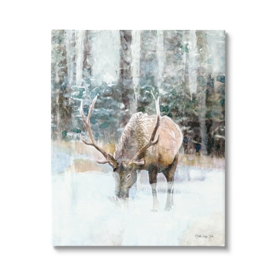 Stupell Industries Elk Abstract Woodland Nature Animals & Insects Painting Gallery Wrapped Canvas Print Wall Art, 36 x 48