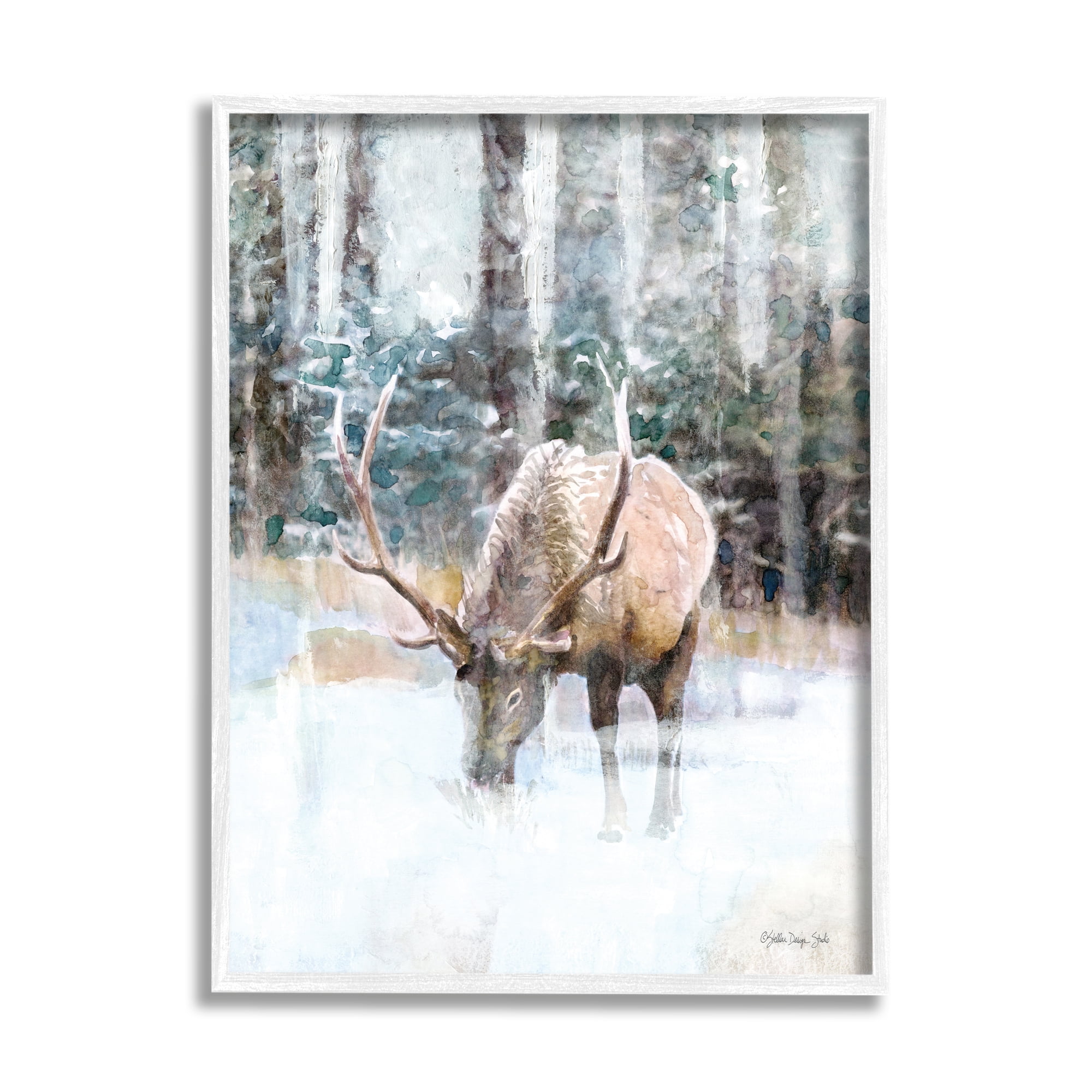 Stupell Industries Elk Abstract Woodland Nature Animals & Insects Painting White Framed Art Print Wall Art, 24 x 30