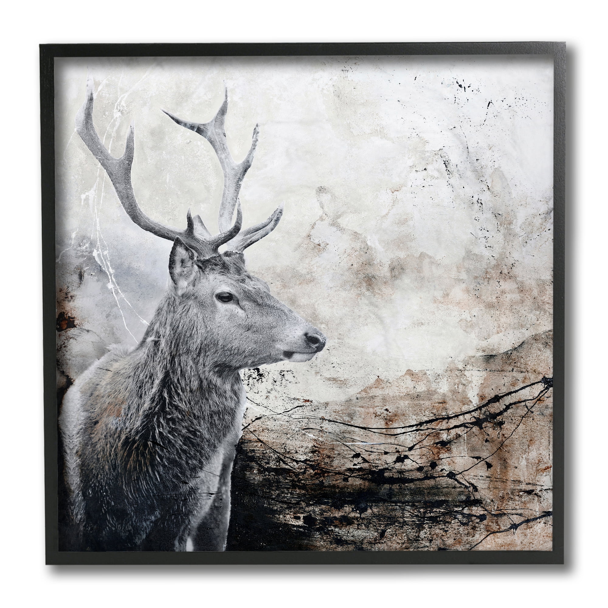 Stupell Industries Elk Antler Portrait Rustic Abstract Landscape Black Framed by Design Fabrikken