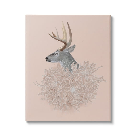 Stupell Industries Elk & Chrysanthemum Animals & Insects Painting Gallery Wrapped Canvas Art Print Wall Art, 16 x 20