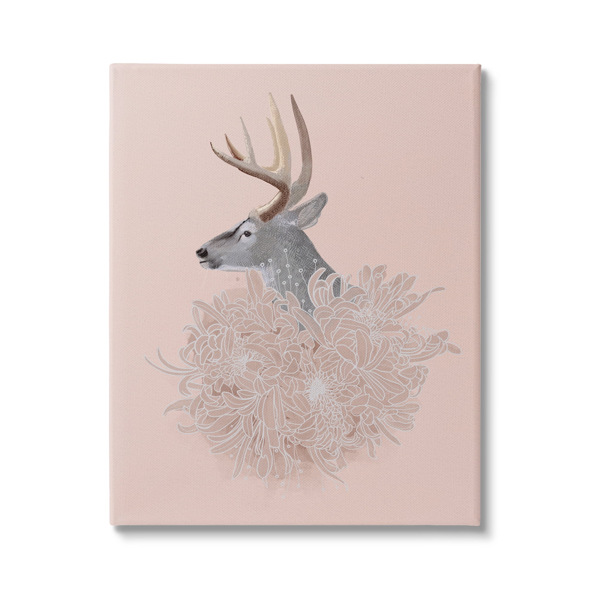 Stupell Industries Elk & Chrysanthemum Animals & Insects Painting Gallery Wrapped Canvas Art Print Wall Art, 24 x 30