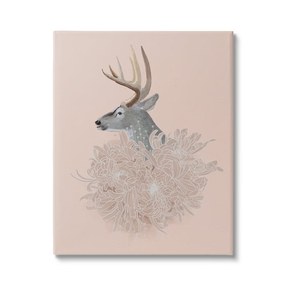 Stupell Industries Elk & Chrysanthemum Animals & Insects Painting Gallery Wrapped Canvas Art Print Wall Art, 36 x 48