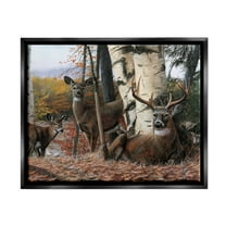 Stupell Industries Elk Family Woodland Foliage Animals & Insects Painting Black Floater Framed Art Print Wall Art, 21 x 17