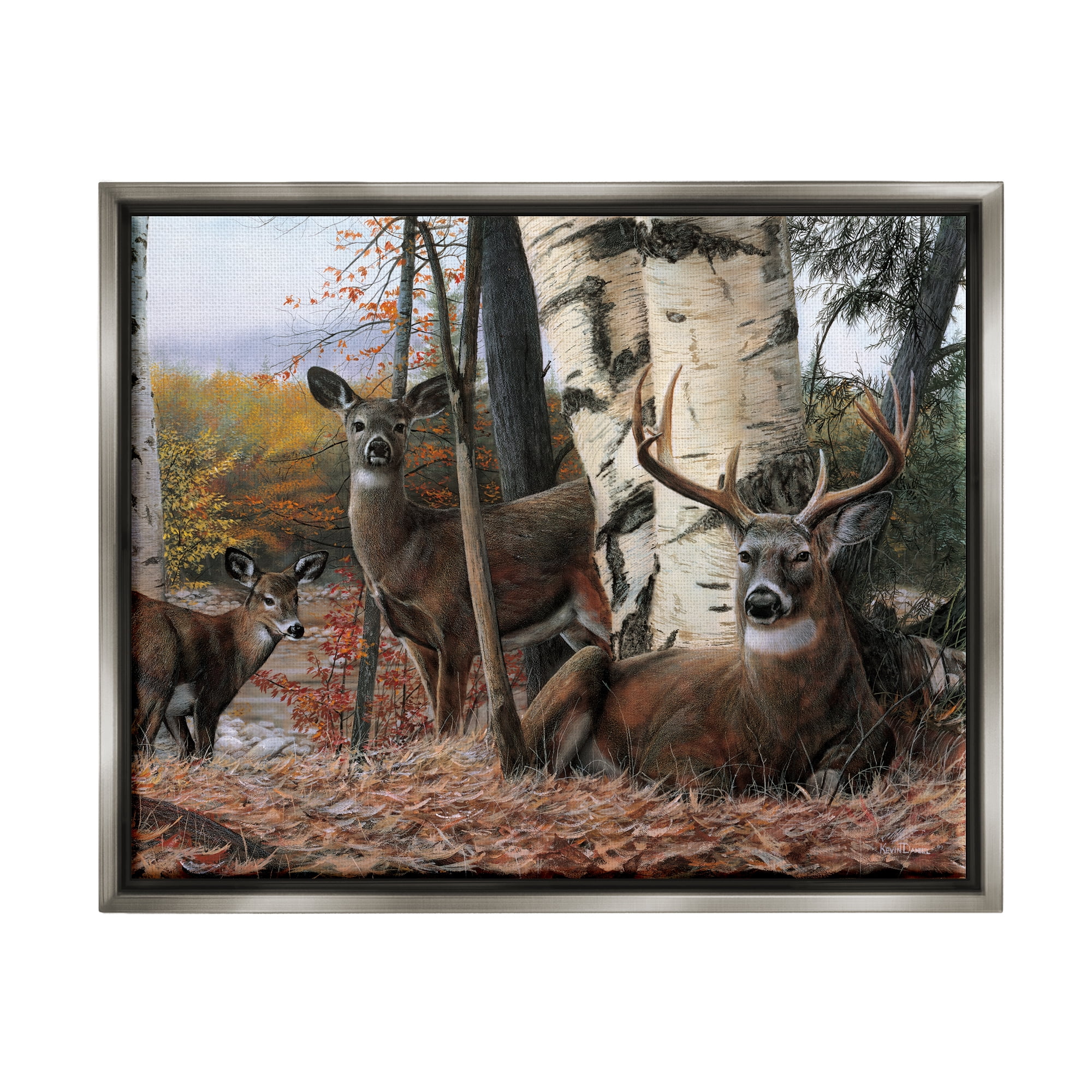 Stupell Industries Elk Family Woodland Foliage Animals & Insects Painting Gray Floater Framed Art Print Wall Art, 21 x 17