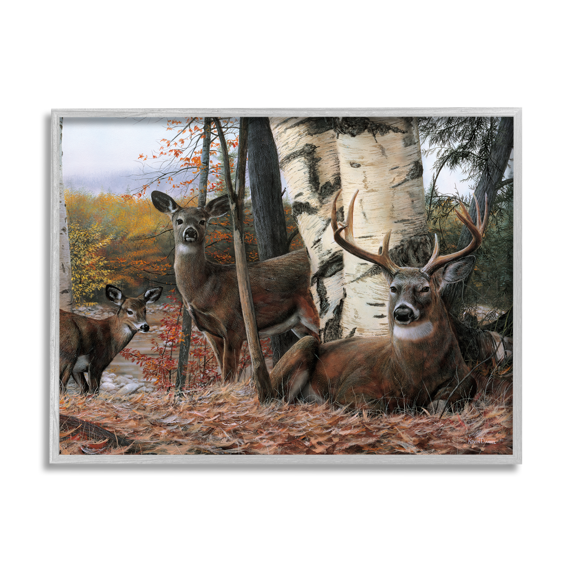 Stupell Industries Elk Family Woodland Foliage Animals & Insects Painting Gray Framed Art Print Wall Art, 20 x 16