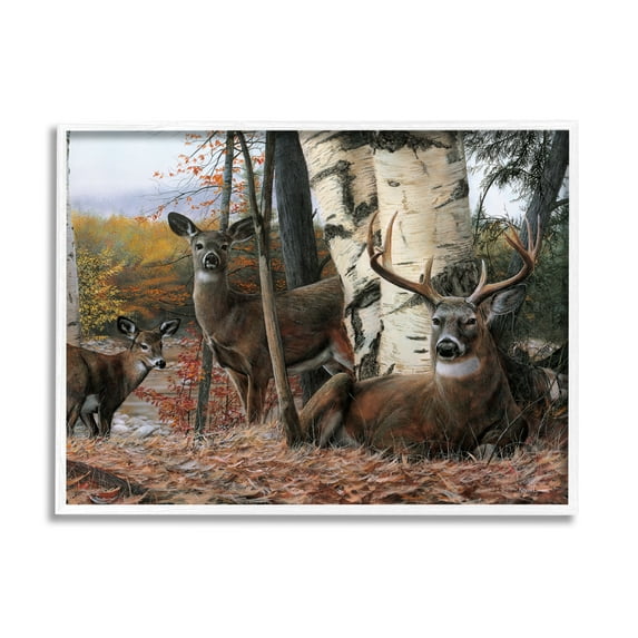 Stupell Industries Elk Family Woodland Foliage Animals & Insects Painting White Framed Art Print Wall Art, 30 x 24