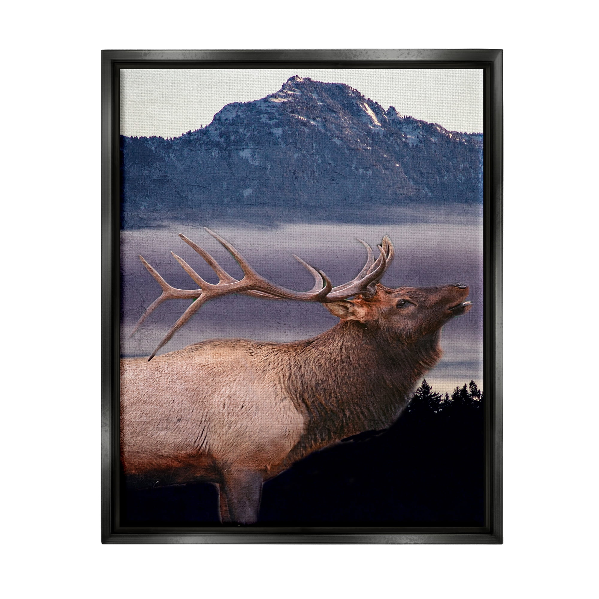 Stupell Industries Elk Mountain Landscape Animals & Insects Painting Black Floater Framed Canvas Art Print Wall Art, 25 x 31
