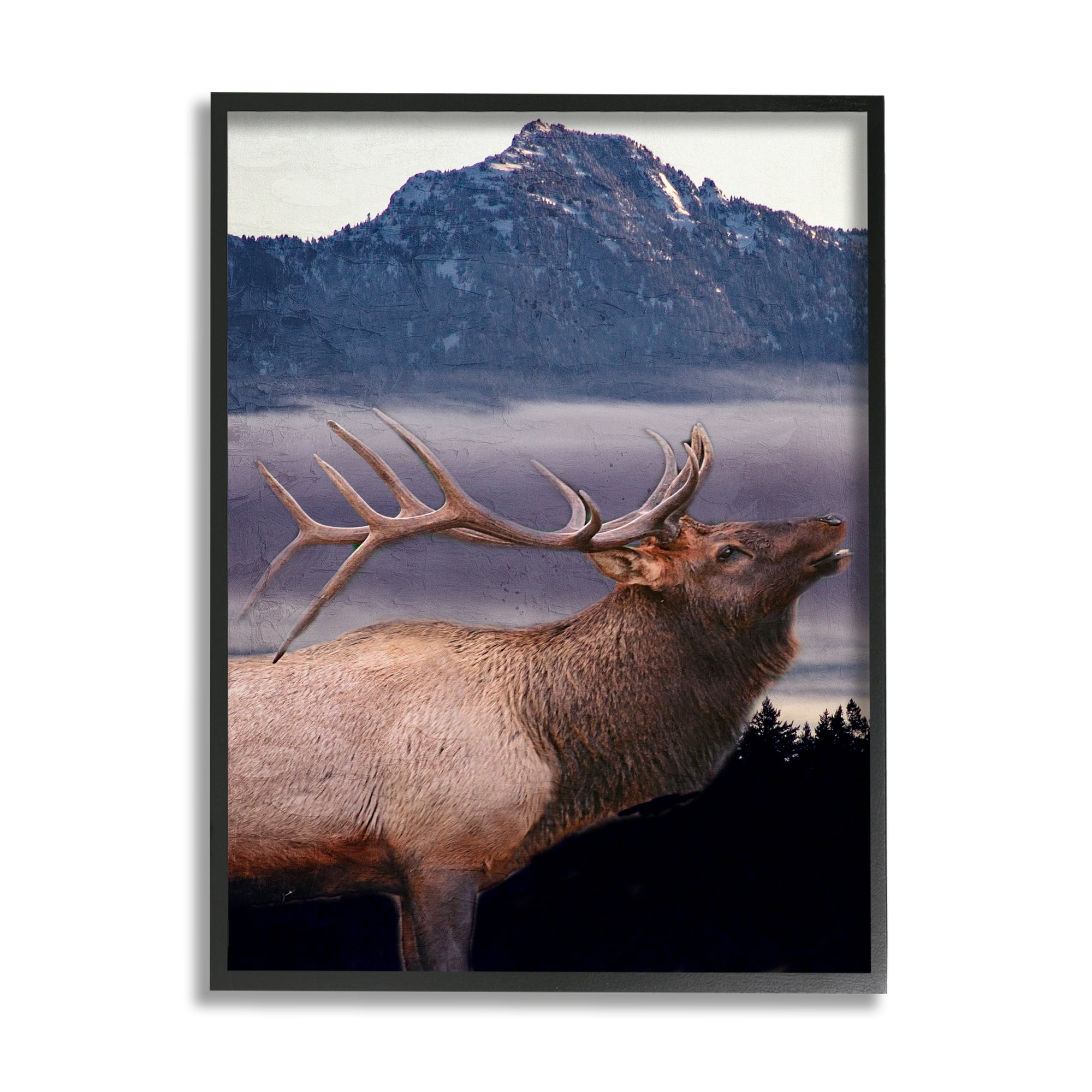 Stupell Industries Elk Mountain Landscape Animals & Insects Painting Black Framed Art Print Wall Art, 11 x 14