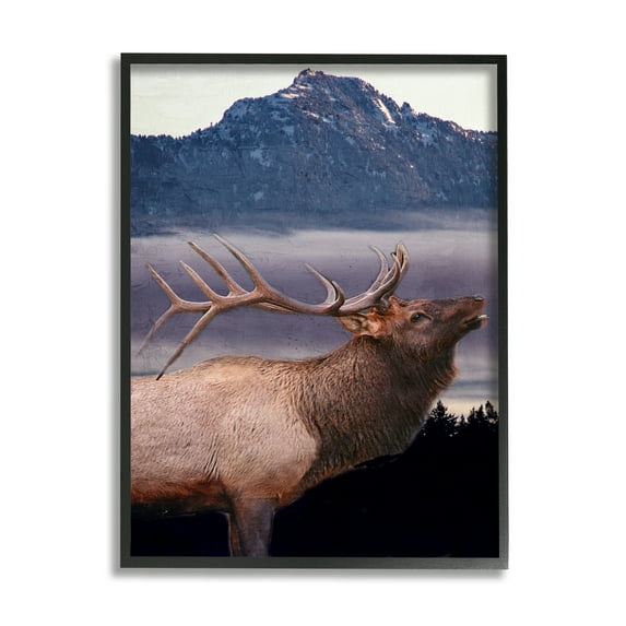 Stupell Industries Elk Mountain Landscape Animals & Insects Painting Black Framed Art Print Wall Art, 24 x 30