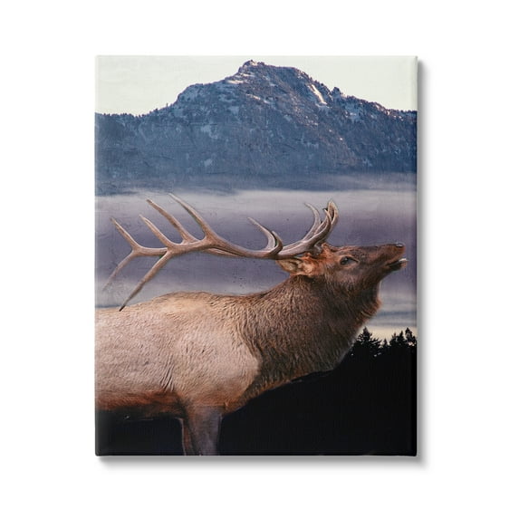 Stupell Industries Elk Mountain Landscape Animals & Insects Painting Gallery Wrapped Canvas Art Print Wall Art, 16 x 20