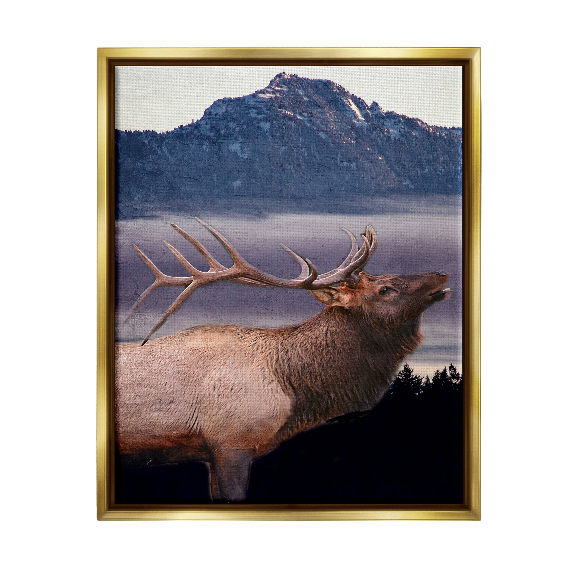 Stupell Industries Elk Mountain Landscape Animals & Insects Painting Gold Floater Framed Canvas Art Print Wall Art, 17 x 21