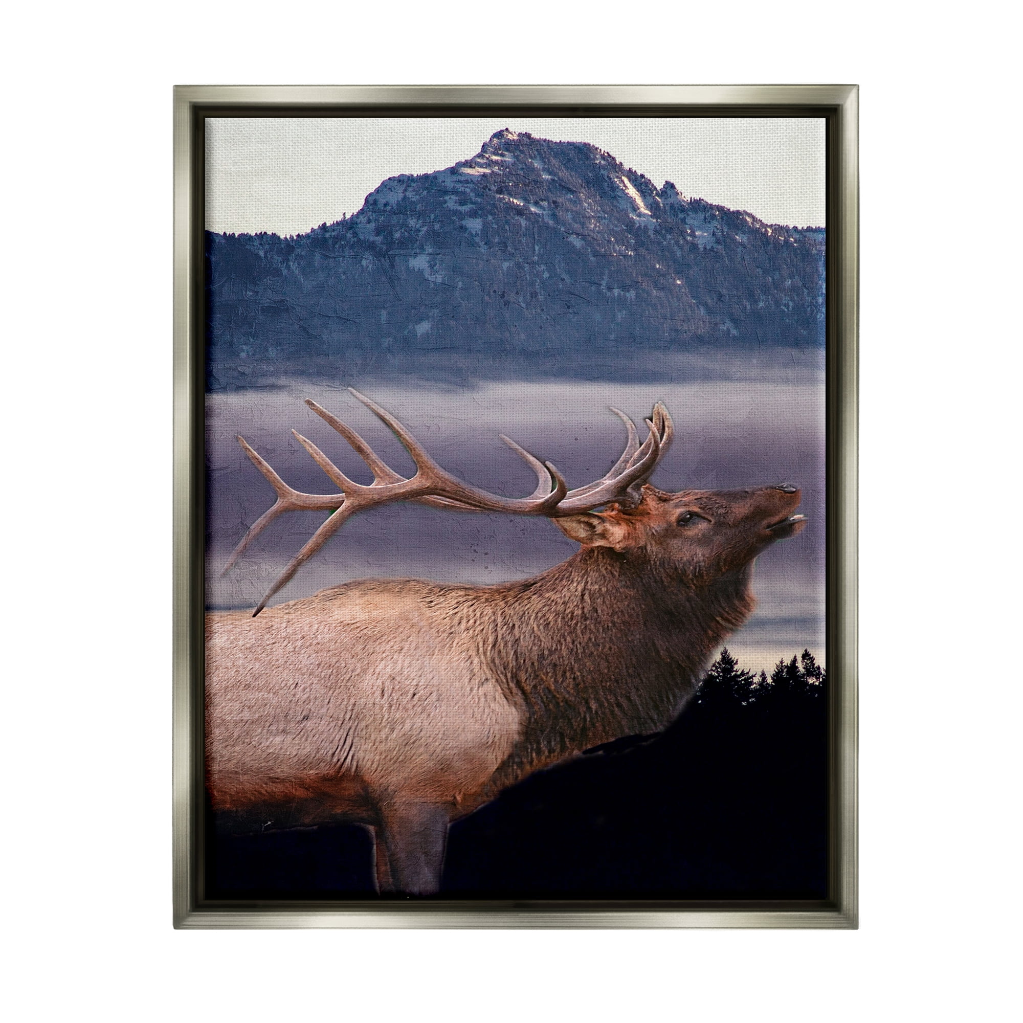 Stupell Industries Elk Mountain Landscape Animals & Insects Painting Gray Floater Framed Canvas Art Print Wall Art, 25 x 31