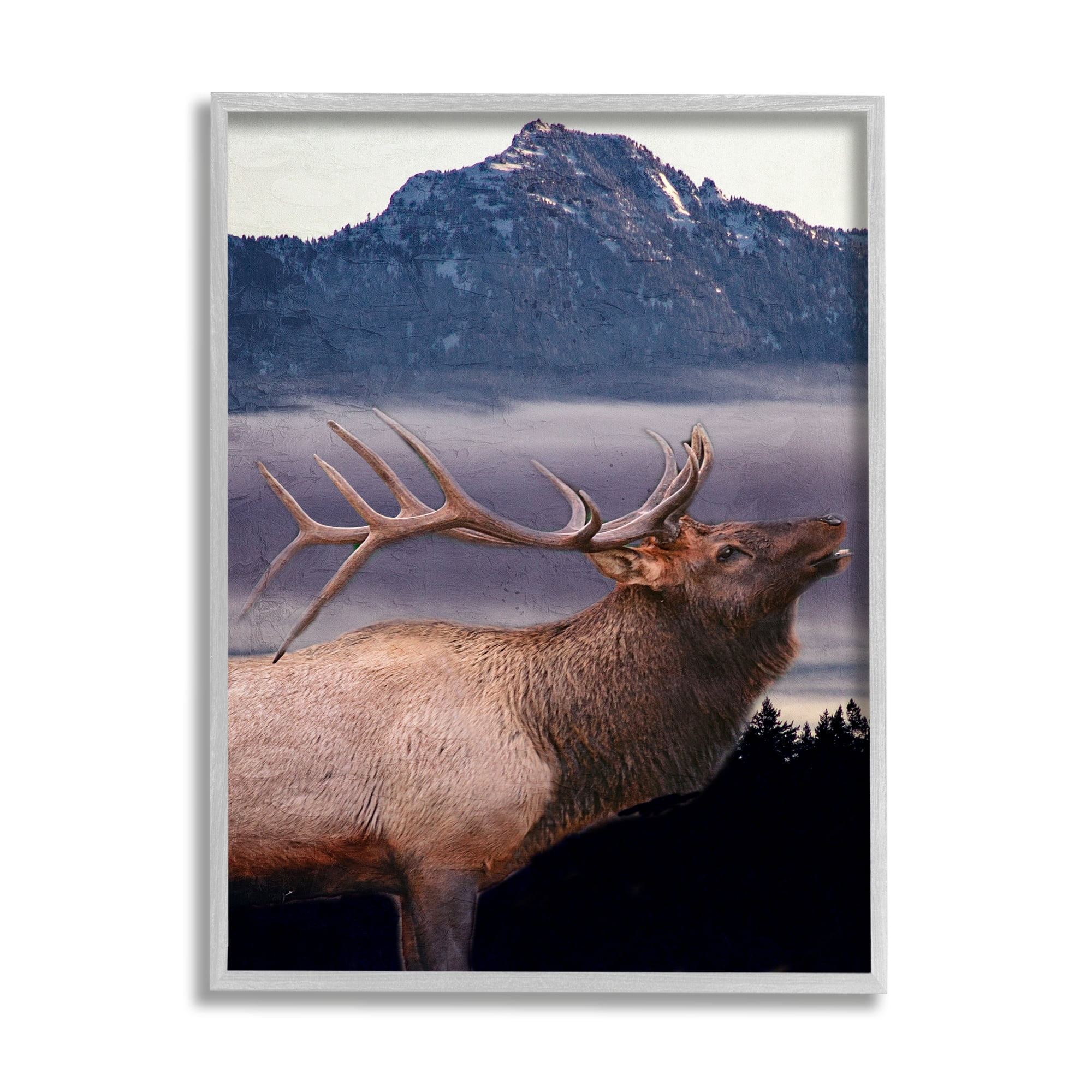 Stupell Industries Elk Mountain Landscape Animals & Insects Painting Gray Framed Art Print Wall Art, 16 x 20