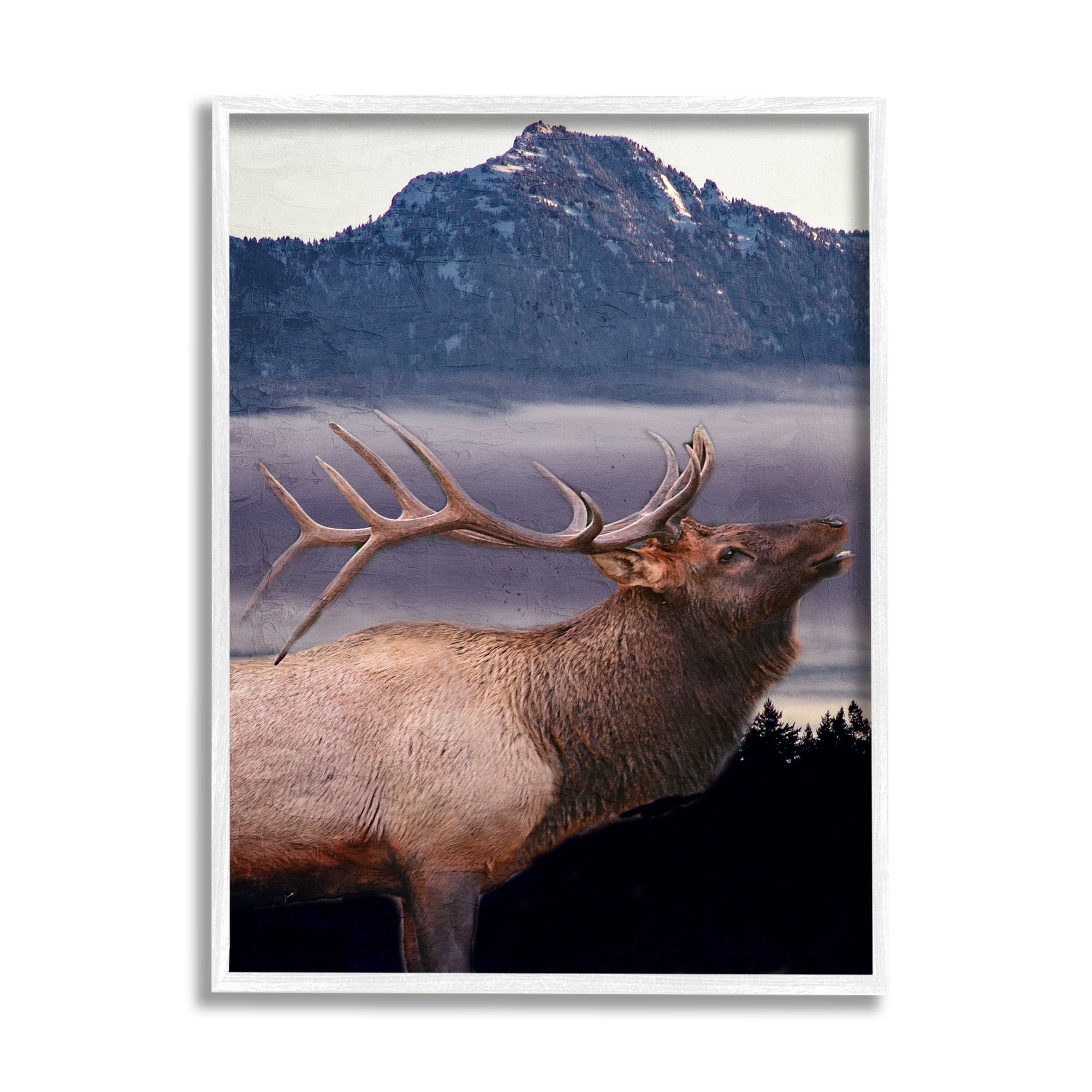 Stupell Industries Elk Mountain Landscape Animals & Insects Painting White Framed Art Print Wall Art, 11 x 14