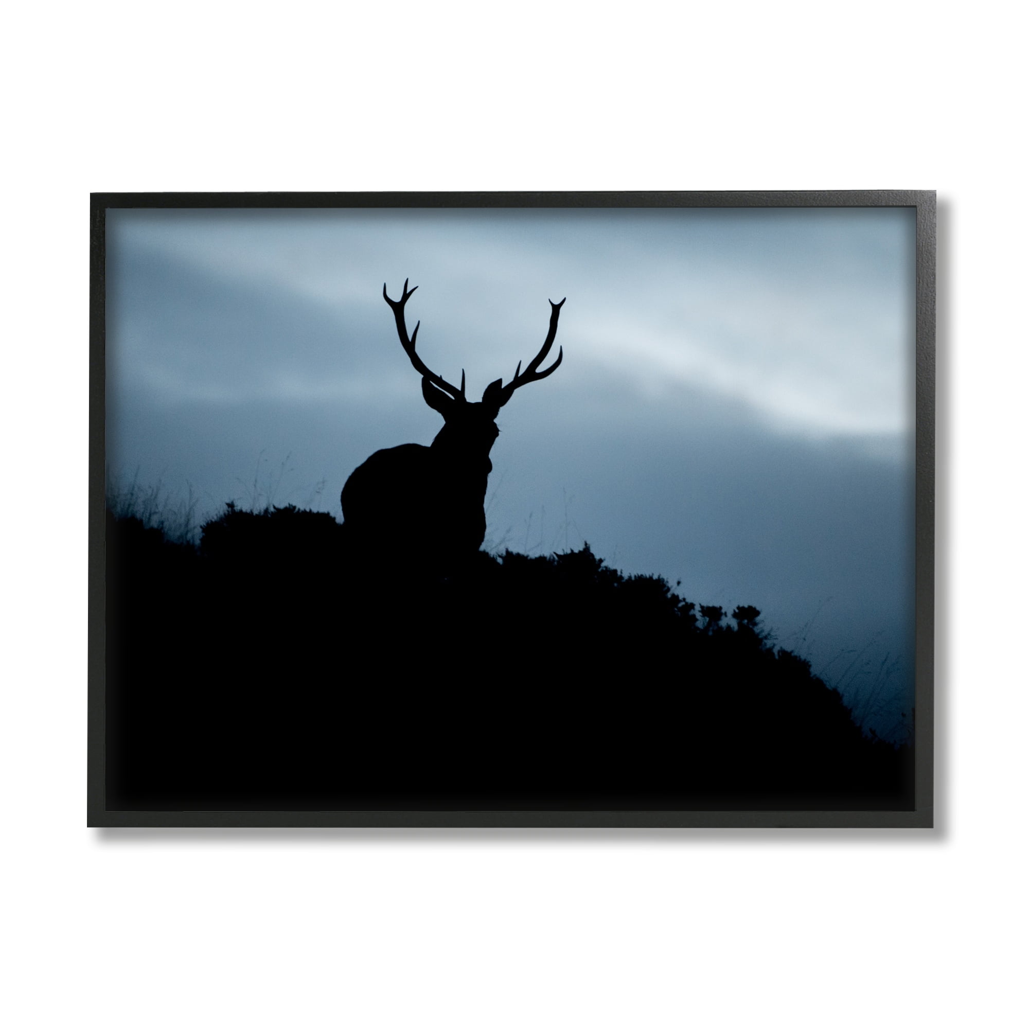 Stupell Industries Elk Silhouette At Dusk Deep Blue Night Sky Photograph Black Framed Art Print Wall Art, Design by James Dobson