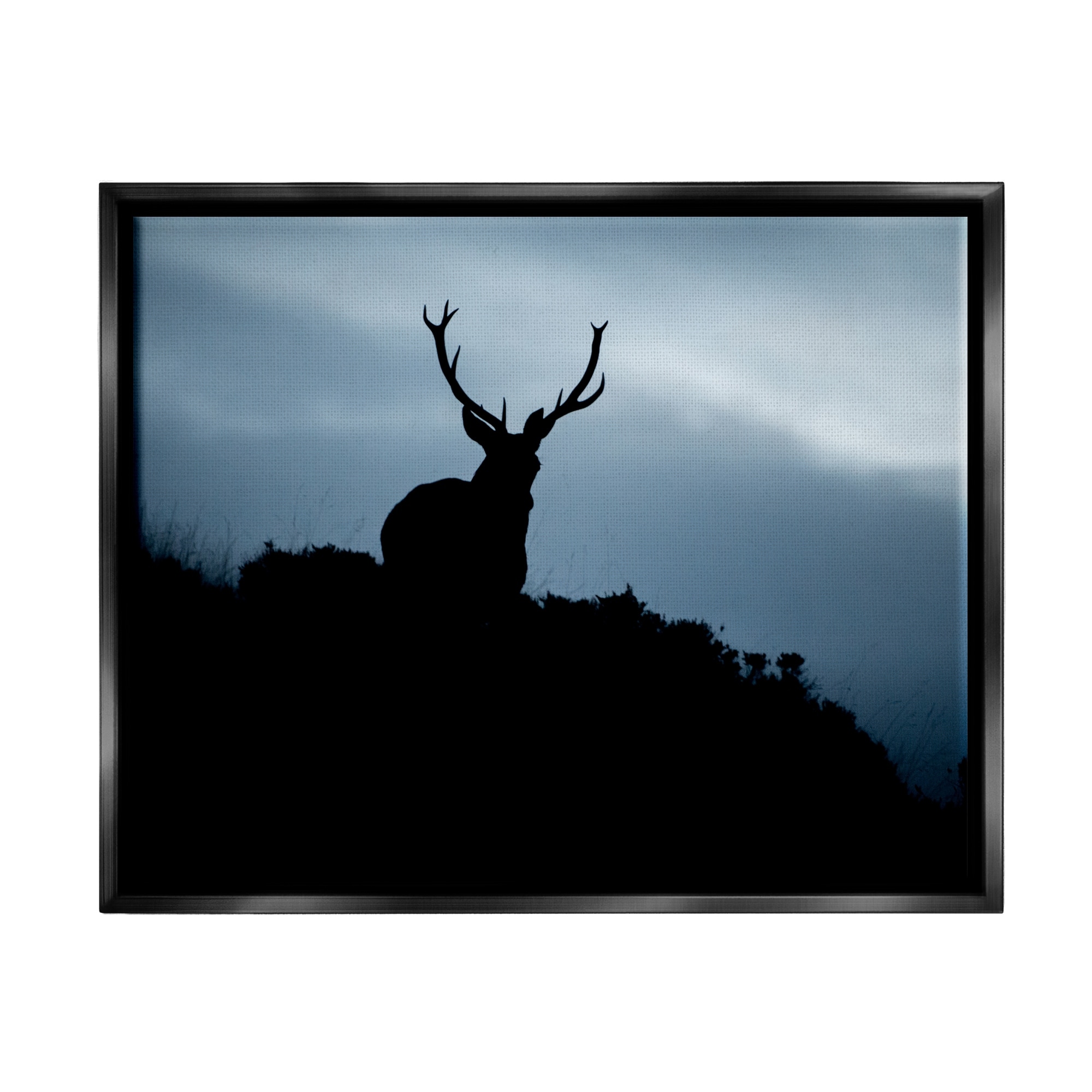 Stupell Industries Elk Silhouette At Dusk Deep Blue Night Sky Photograph Jet Black Floating Framed Canvas Print Wall Art, Design by James Dobson