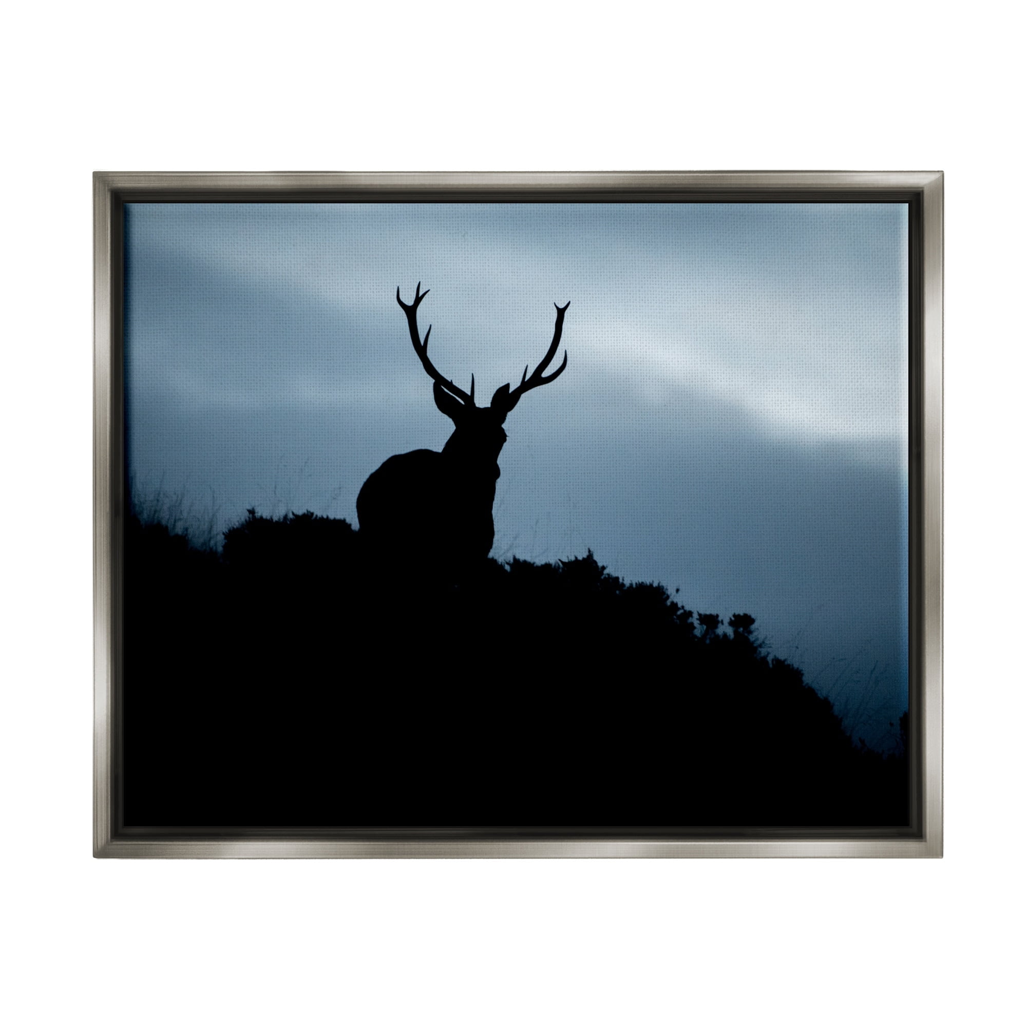 Stupell Industries Elk Silhouette At Dusk Deep Blue Night Sky Photograph Luster Gray Floating Framed Canvas Print Wall Art, Design by James Dobson