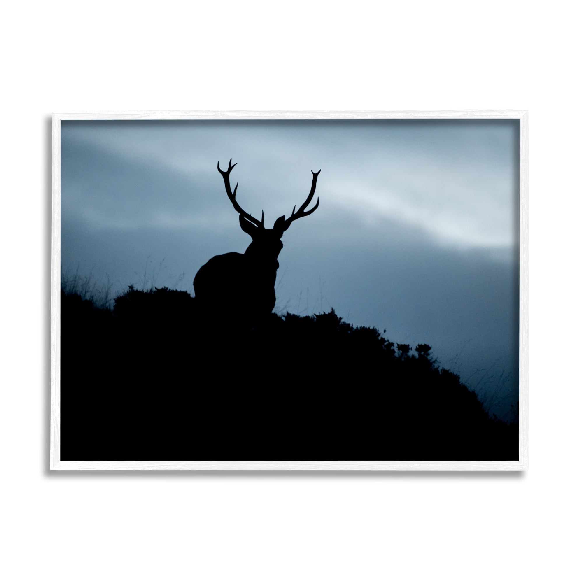 Stupell Industries Elk Silhouette At Dusk Deep Blue Night Sky Photograph White Framed Art Print Wall Art, Design by James Dobson