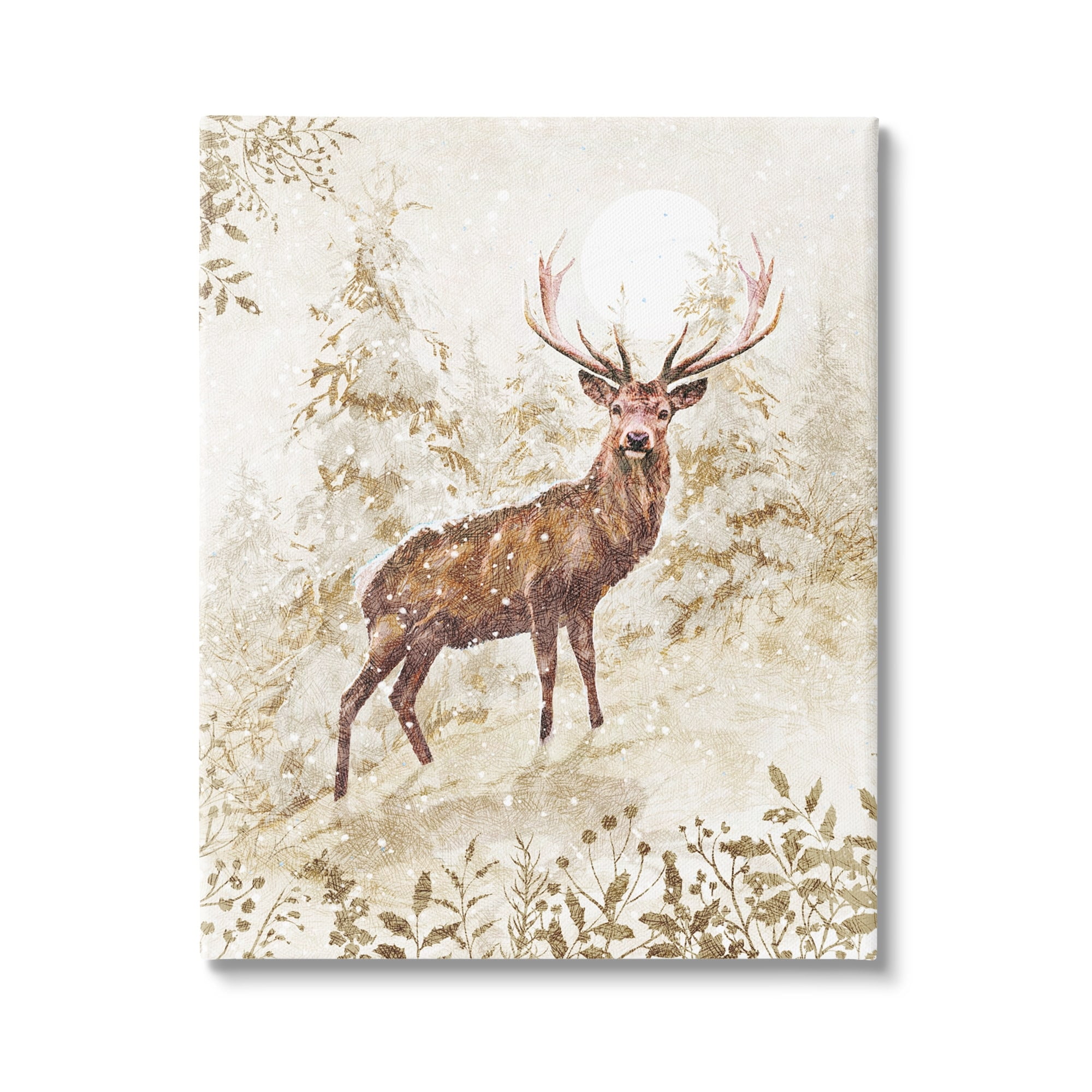 Stupell Industries Elk Snow Covered Forest Holiday Painting Gallery Wrapped Canvas Print Wall Art