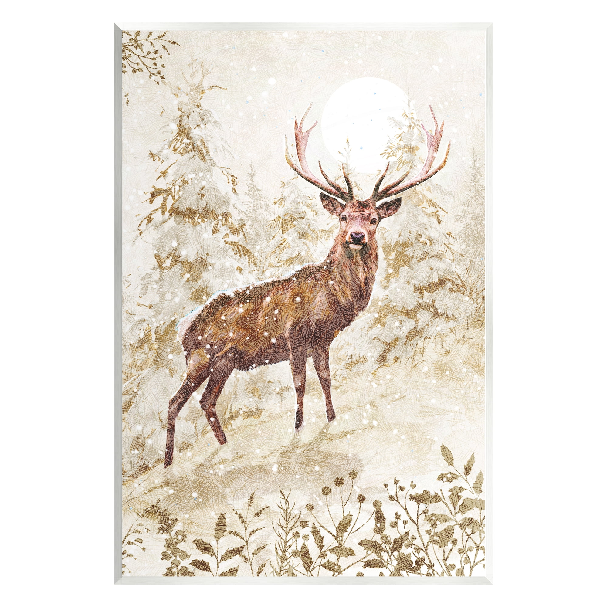 Stupell Industries Elk Snow Covered Forest Holiday Painting Unframed Art Print Wall Art