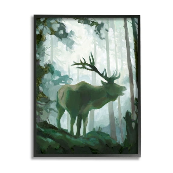 Stupell Industries Elk Wilderness Silhouette Deep Green Forest Animal Black Framed, 24 x 30, Design by Jacob Green