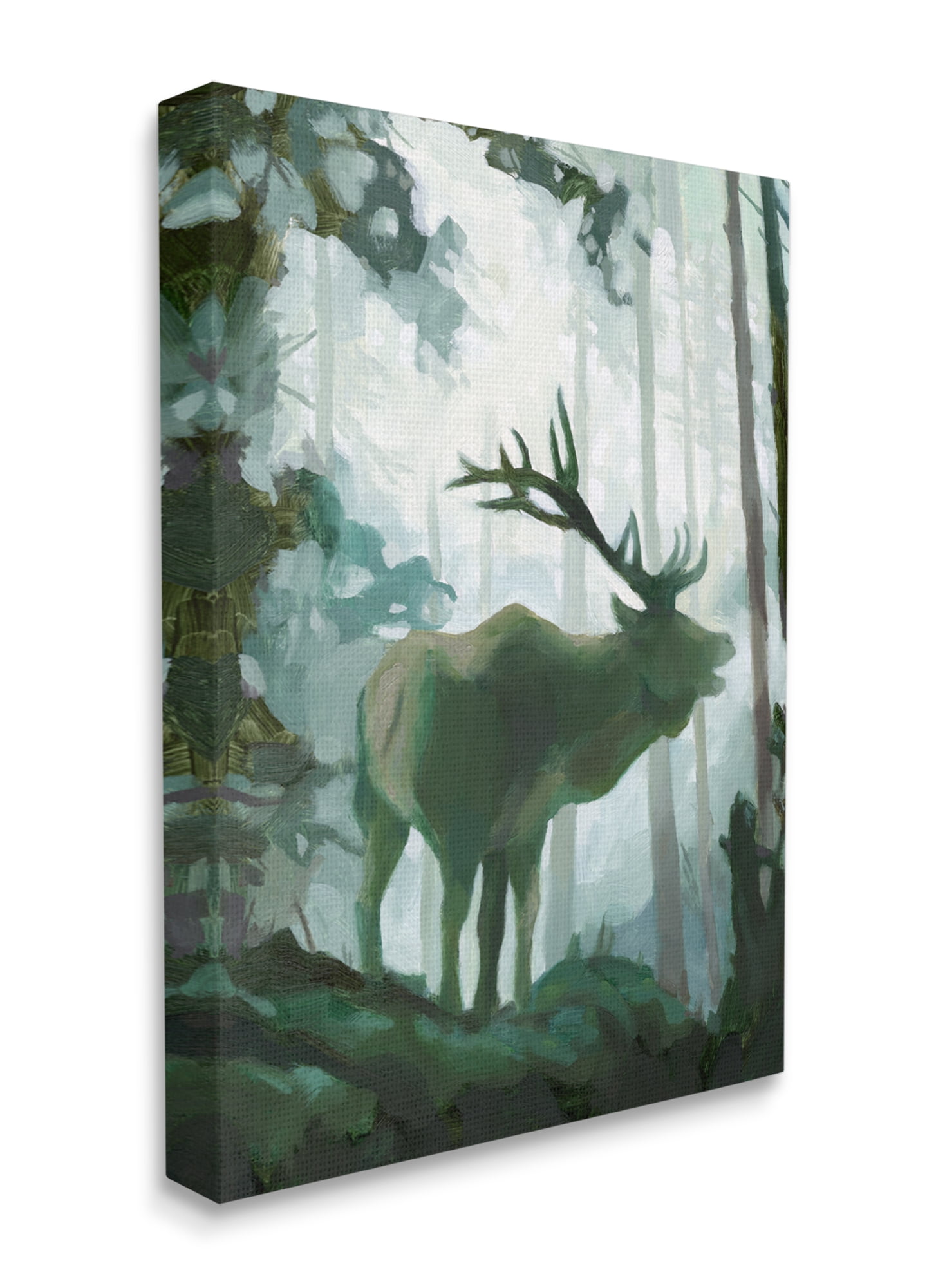 Deep Green Forest Elk Silhouette Canvas Wall Art, 16 x 20