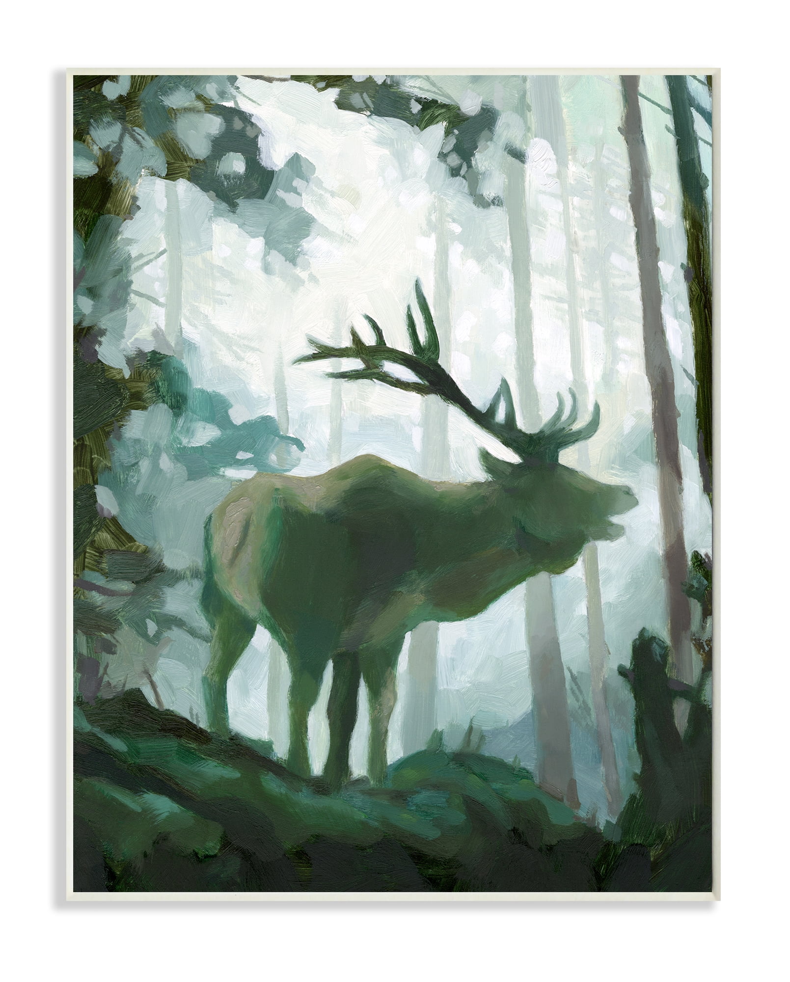 Stupell Industries Elk Wilderness Silhouette Deep Green Forest Animal Wall Plaque, 13 x 19, Design by Jacob Green