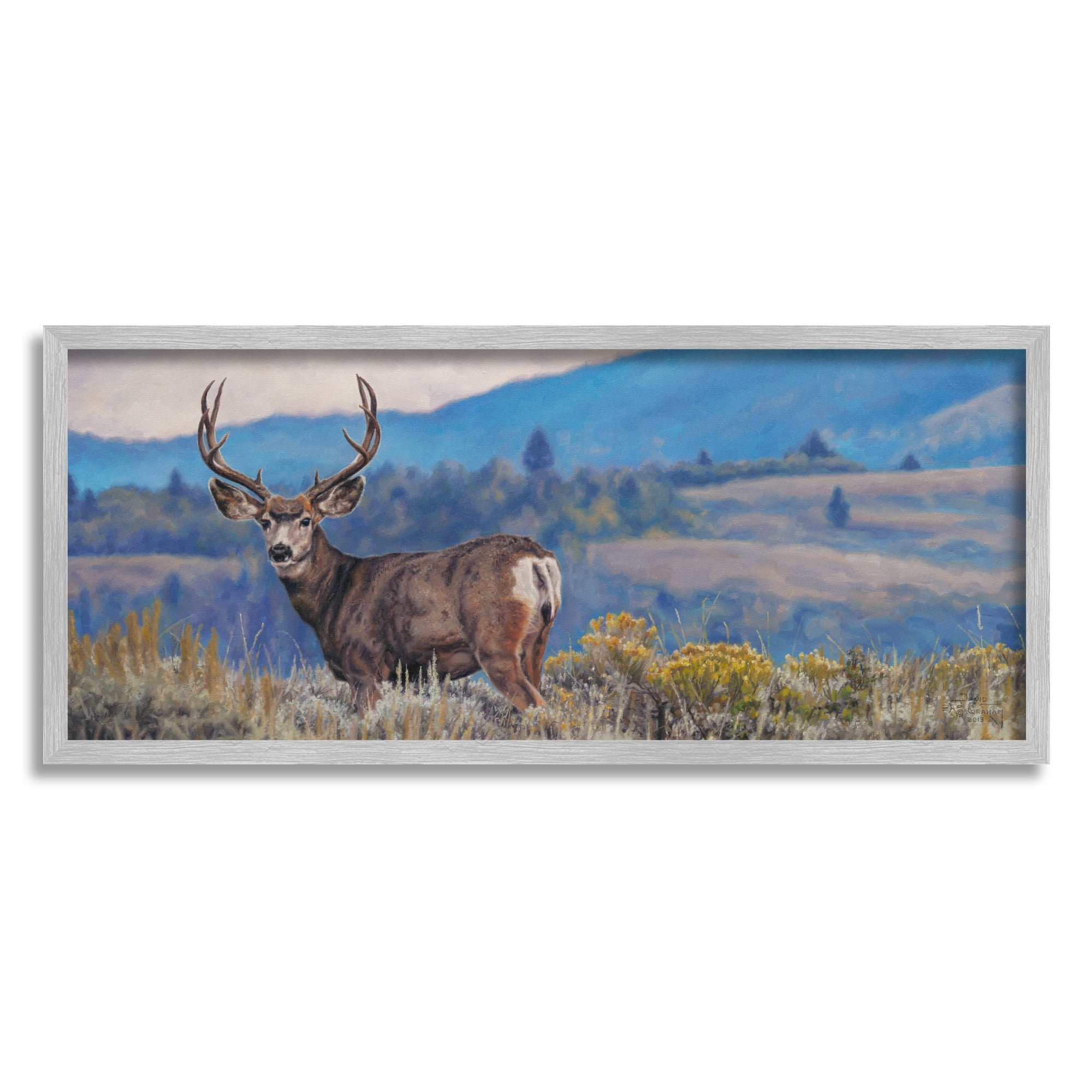 Stupell Industries Elk Wildlife Mountain Landscape Animals & Insects Painting Gray Framed Art Print Wall Art