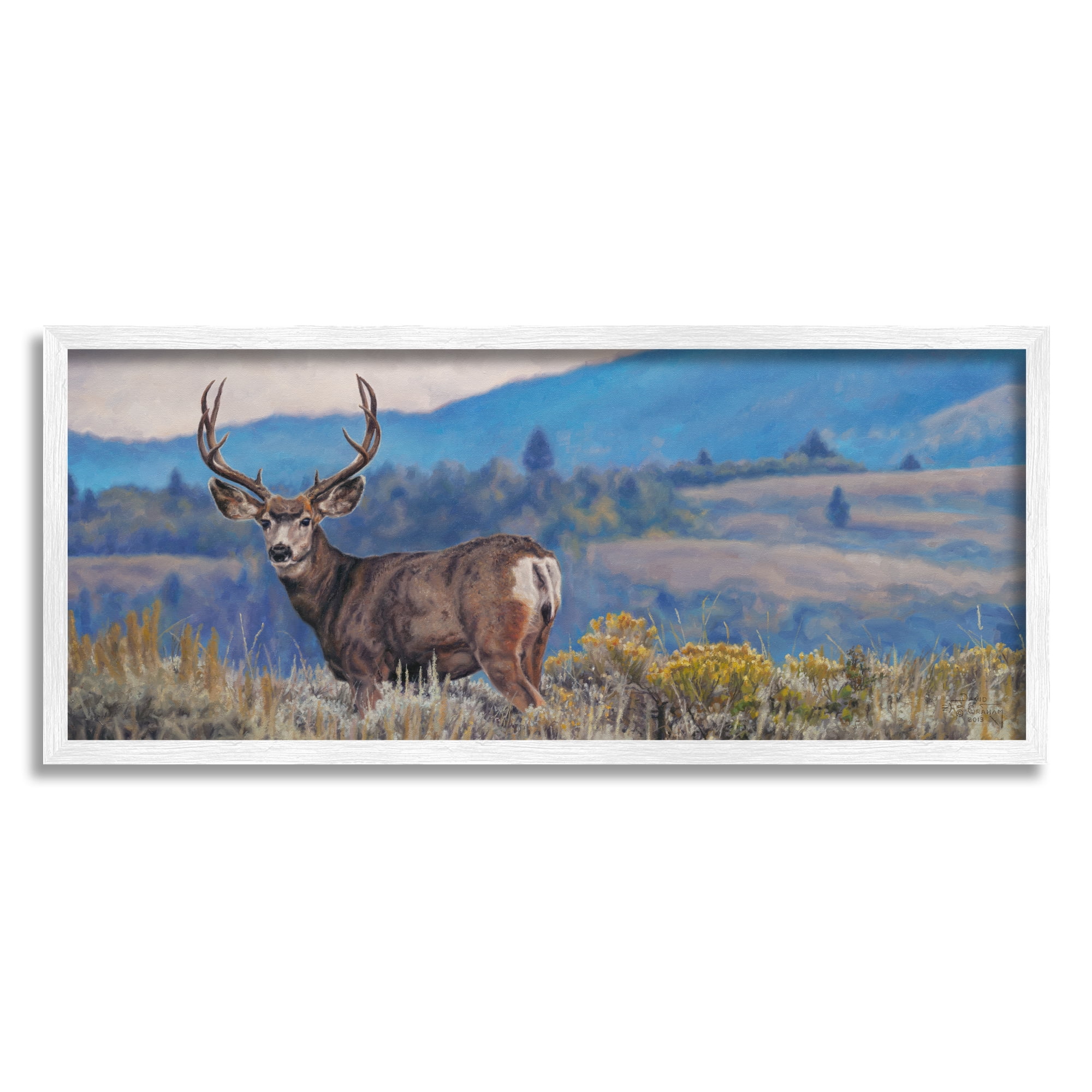 Stupell Industries Elk Wildlife Mountain Landscape Animals & Insects Painting White Framed Art Print Wall Art