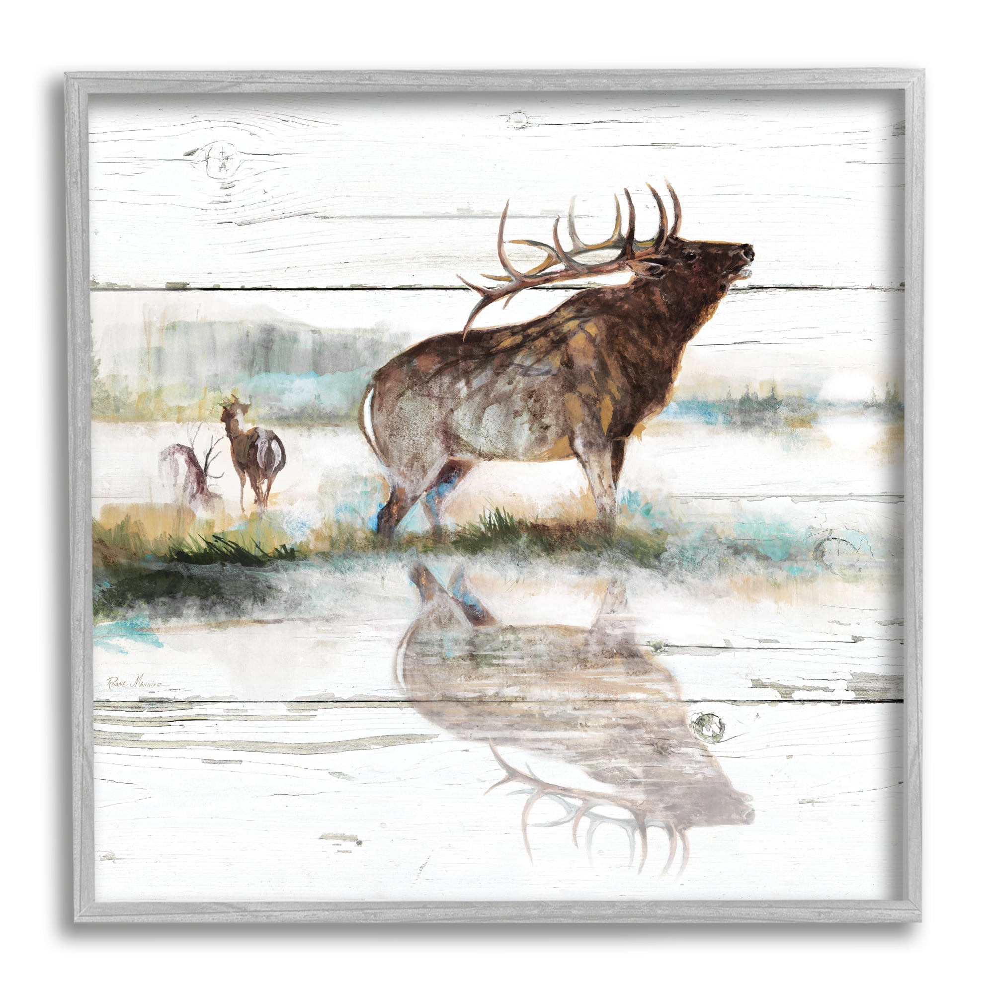 Stupell Industries Elk and Wild Deer Forest Animal Watering Hole, 24 x 24, Design by Ruane Manning