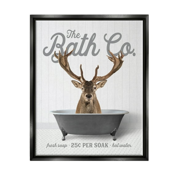 Stupell Industries Elk in Bathtub Animals & Insects Painting Black Floater Framed Art Print Wall Art, 17 x 21