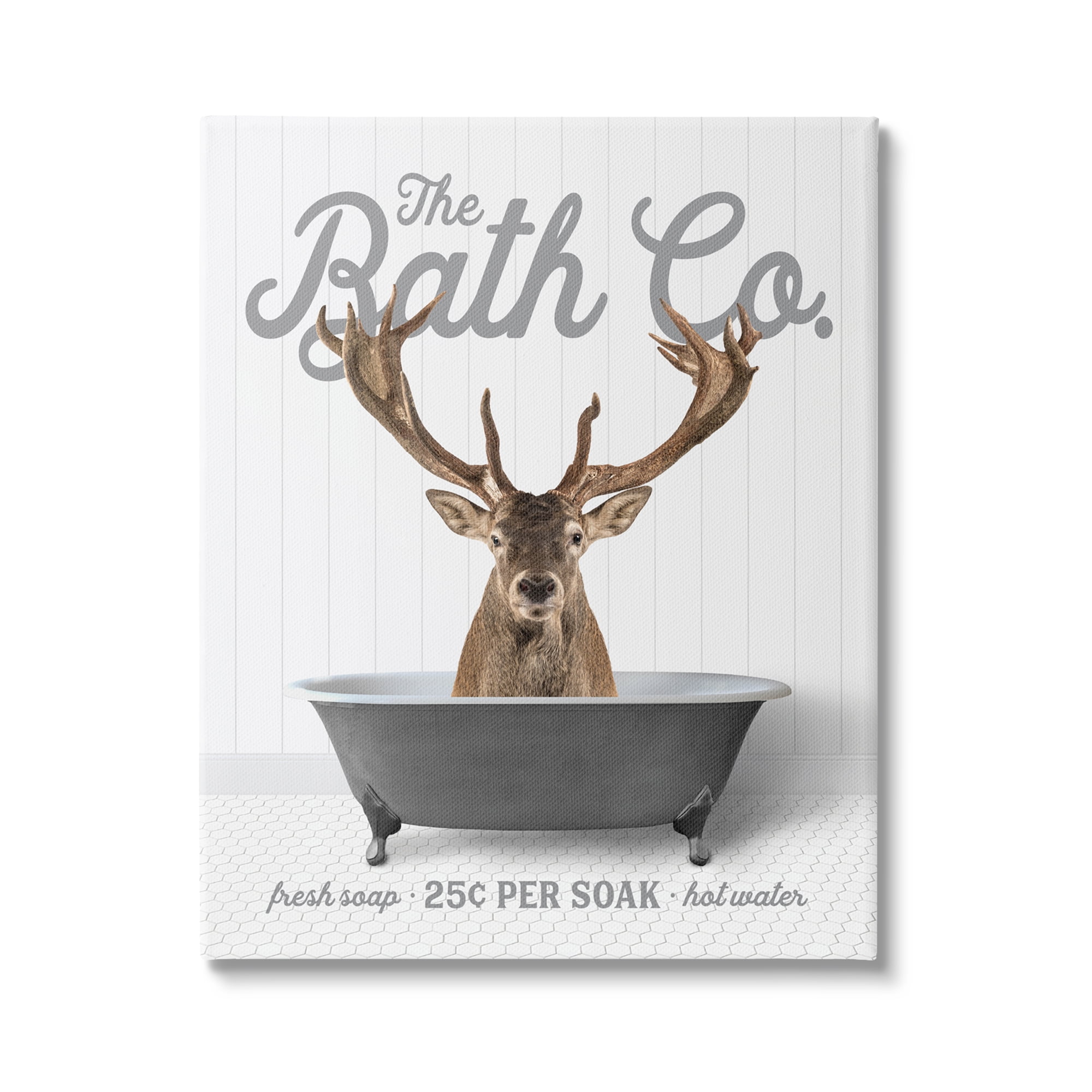 Stupell Industries Elk in Bathtub Animals & Insects Painting Gallery Wrapped Canvas Print Wall Art, 30 x 40