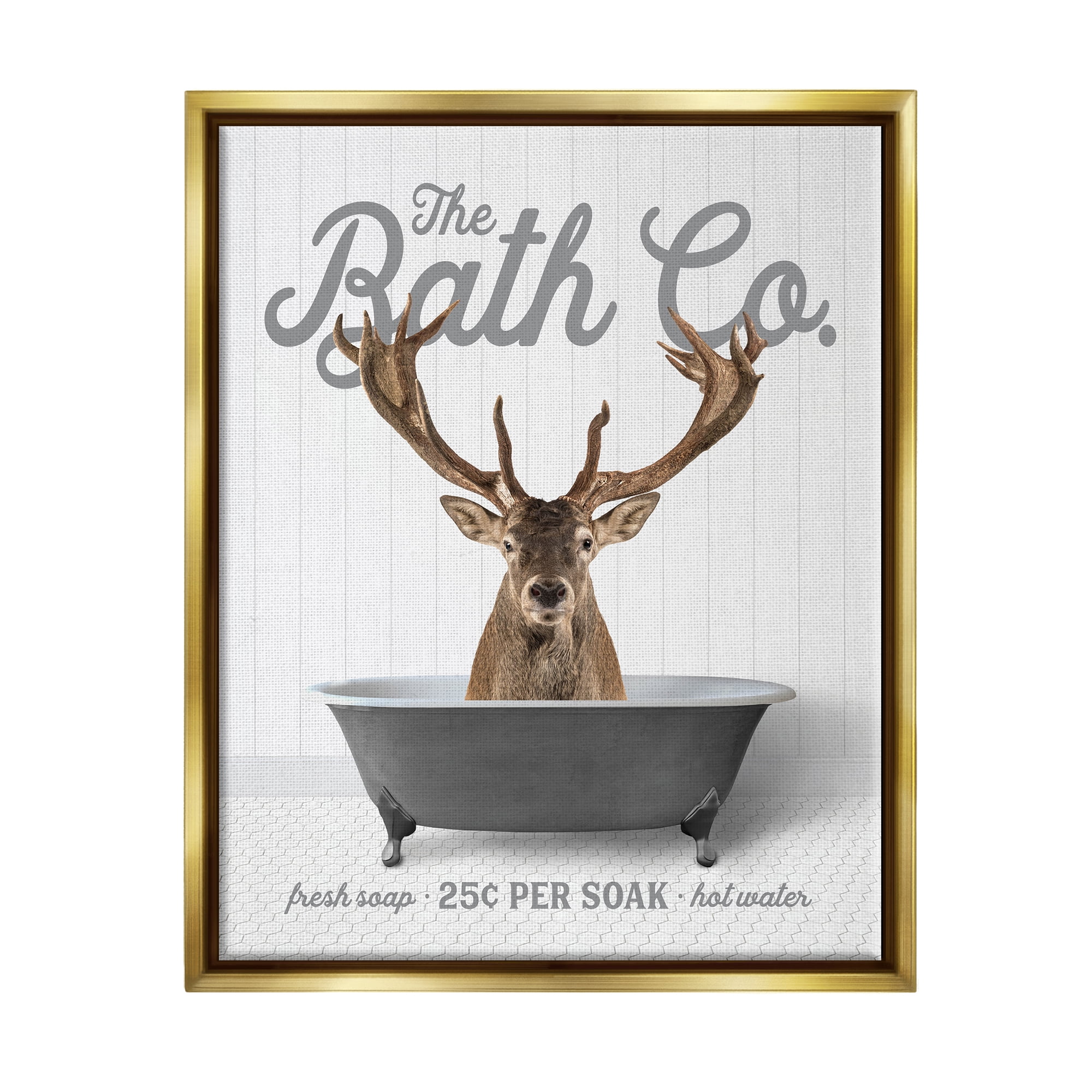 Stupell Industries Elk in Bathtub Animals & Insects Painting Gold Floater Framed Art Print Wall Art, 25 x 31