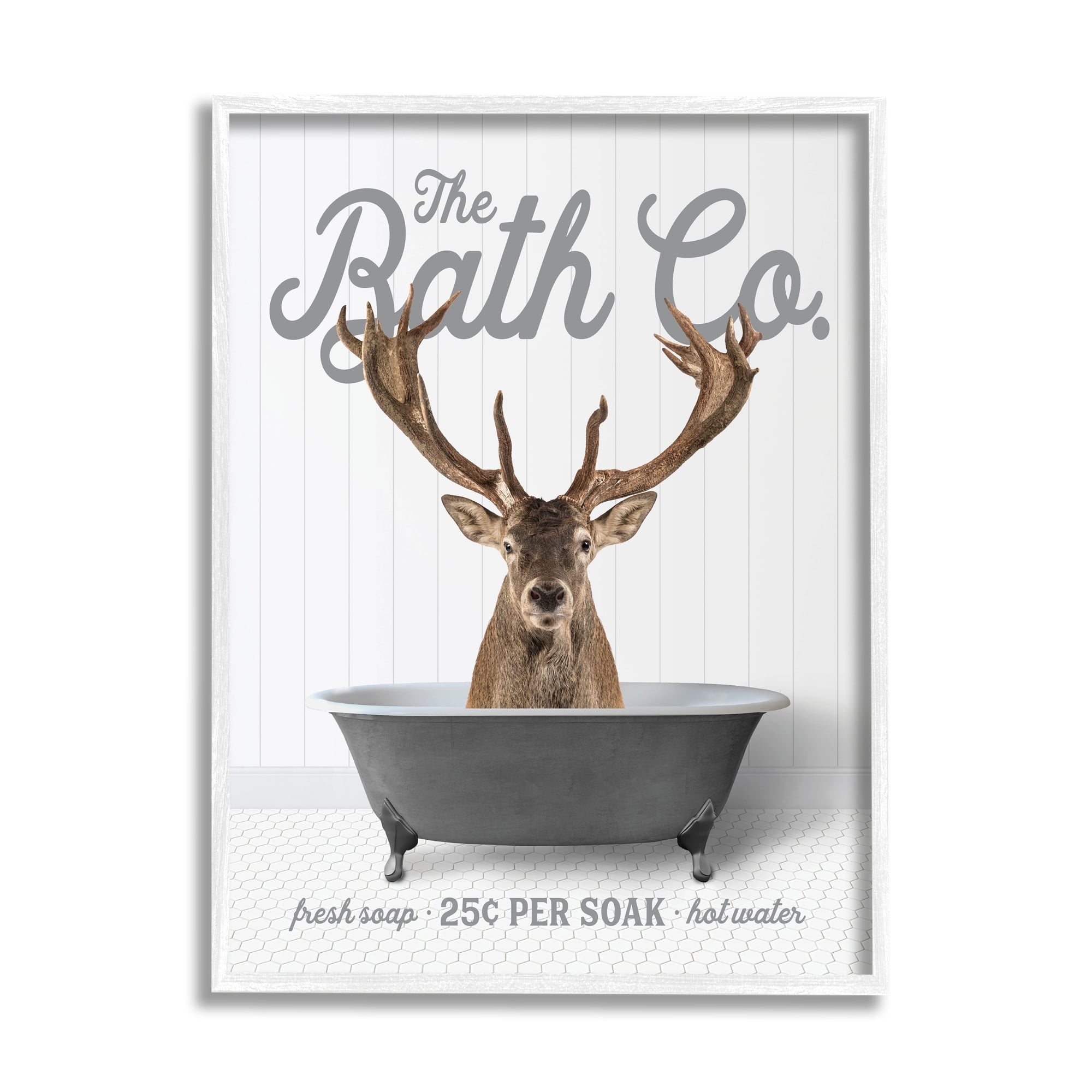 Stupell Industries Elk in Bathtub Animals & Insects Painting White Framed Art Print Wall Art, 16 x 20