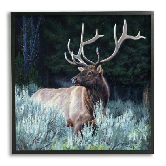 Stupell Industries Elk in Forest Painting Animals & Insects Painting Black Framed Art Print Wall Art, 12 x 12