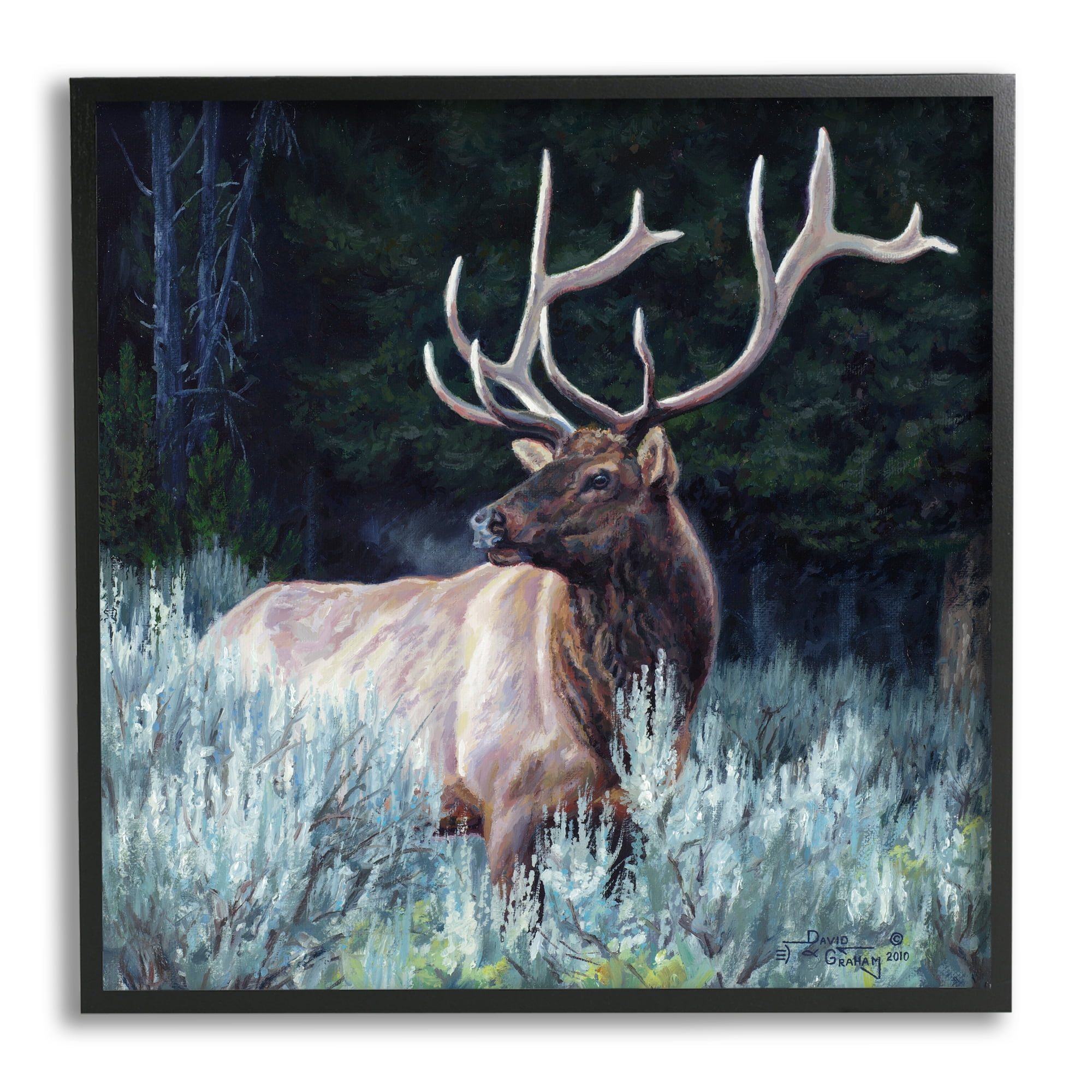 Stupell Industries Elk in Forest Painting Animals & Insects Painting Black Framed Art Print Wall Art, 17 x 17