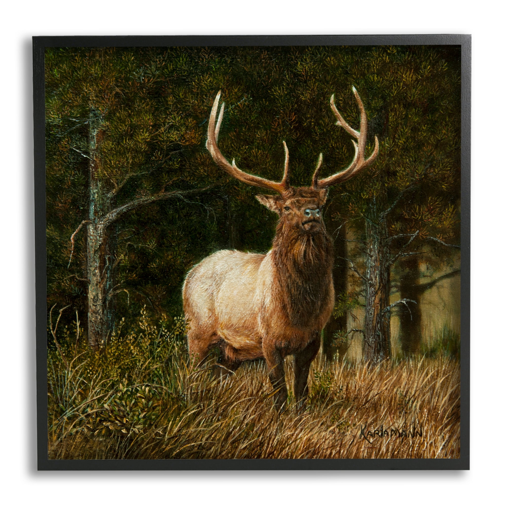 Stupell Industries Elk in Forest Painting Animals & Insects Painting Black Framed Art Print Wall Art, 24 x 24