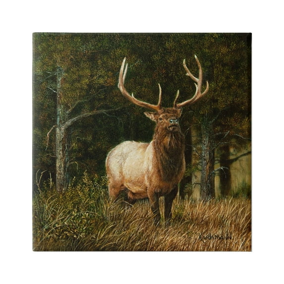Stupell Industries Elk in Forest Painting Animals & Insects Painting Gallery Wrapped Canvas Art Print Wall Art, 30 x 30