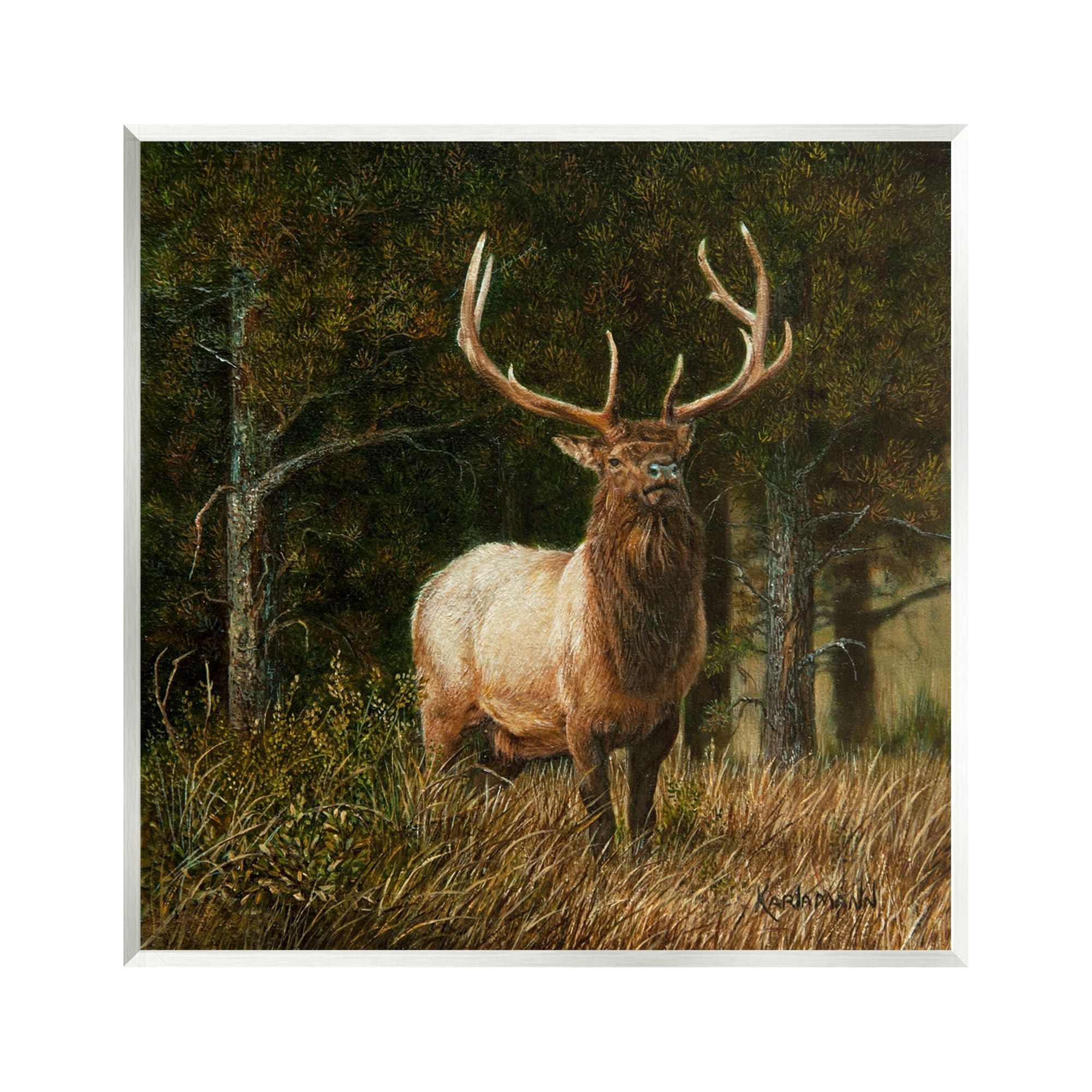 Stupell Industries Elk in Forest Painting Animals & Insects Painting Unframed Art Print Wall Art, 12 x 12