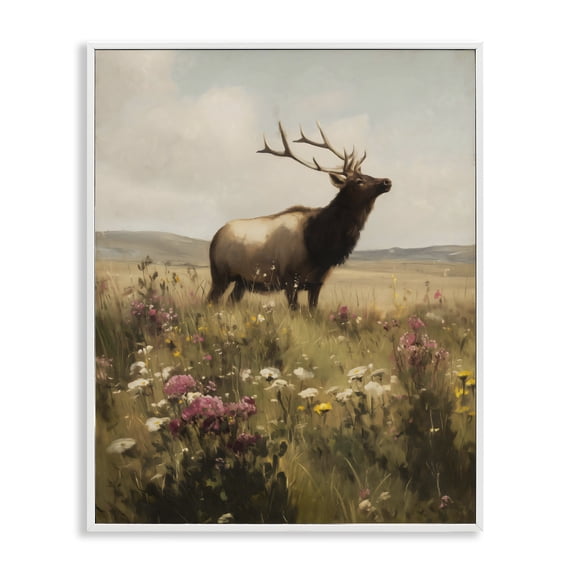 Stupell Industries Rustic Lodge Elk in the Wildflower Meadow White Framed Giclee Art, 24 x 30, by Arlington Prints