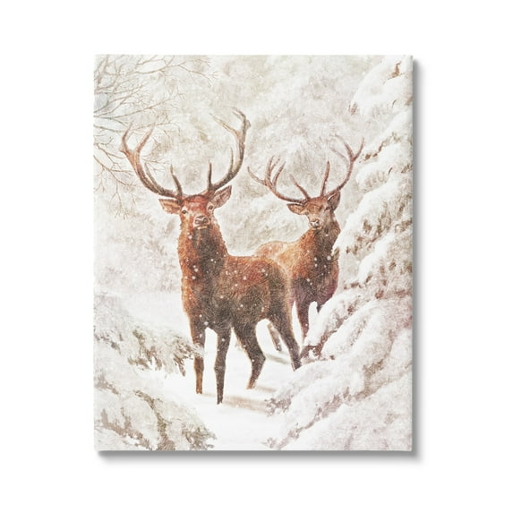 Stupell Industries Elks Snowy Forest Wildlife Holiday Painting Gallery Wrapped Canvas Print Wall Art