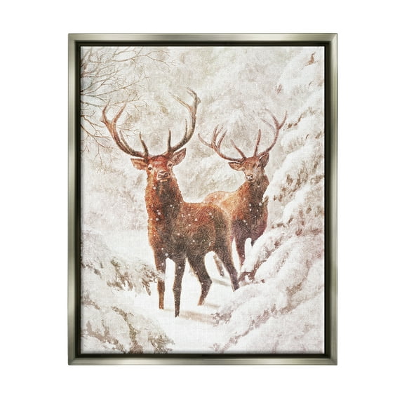 Stupell Industries Elks Snowy Forest Wildlife Holiday Painting Gray Floater Framed Art Print Wall Art